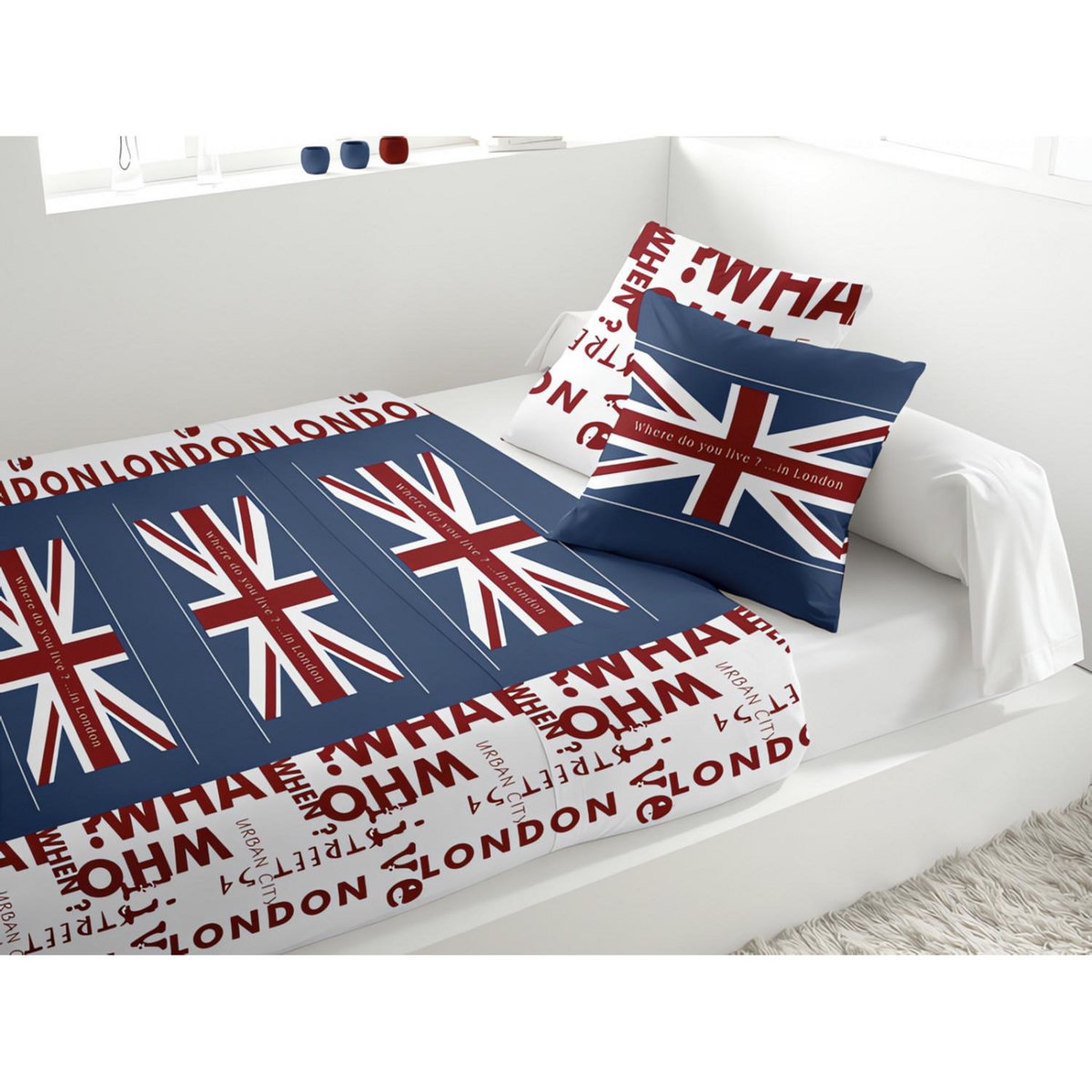 SOLEIL D'OCRE Parure de lit UNION JACK blanc