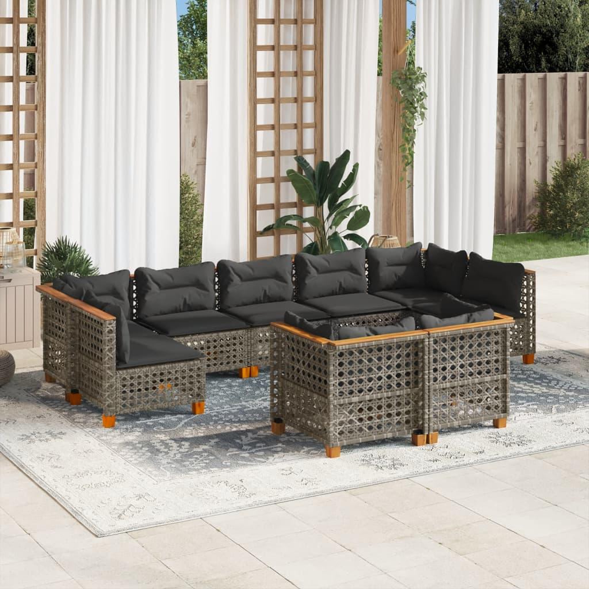 VIDAXL Salon de jardin 9 pcs avec coussins gris resine tressee