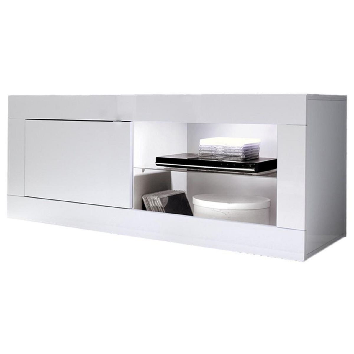 BEST MOBILIER Milo - meuble tv - blanc - 2 niches et 1 porte - 140 cm