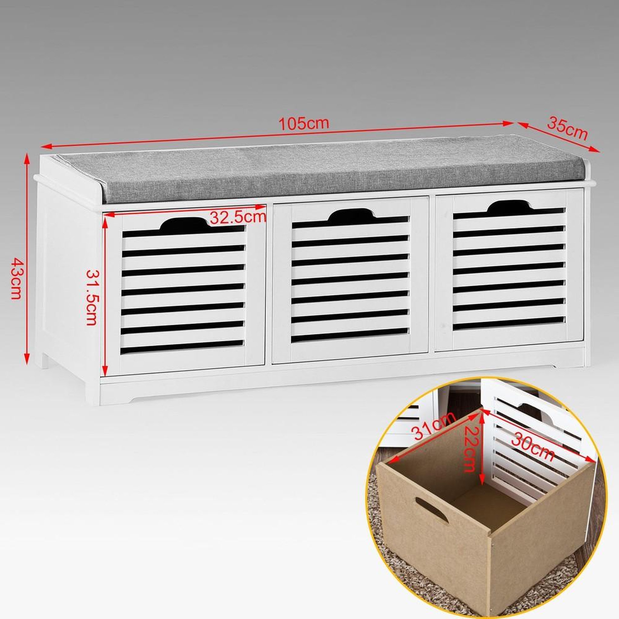 Voir la diapositive 3 : SOBUY SoBuy - Banc de rangement à trois tiroirs pour chaussures - Moderne - FSR23