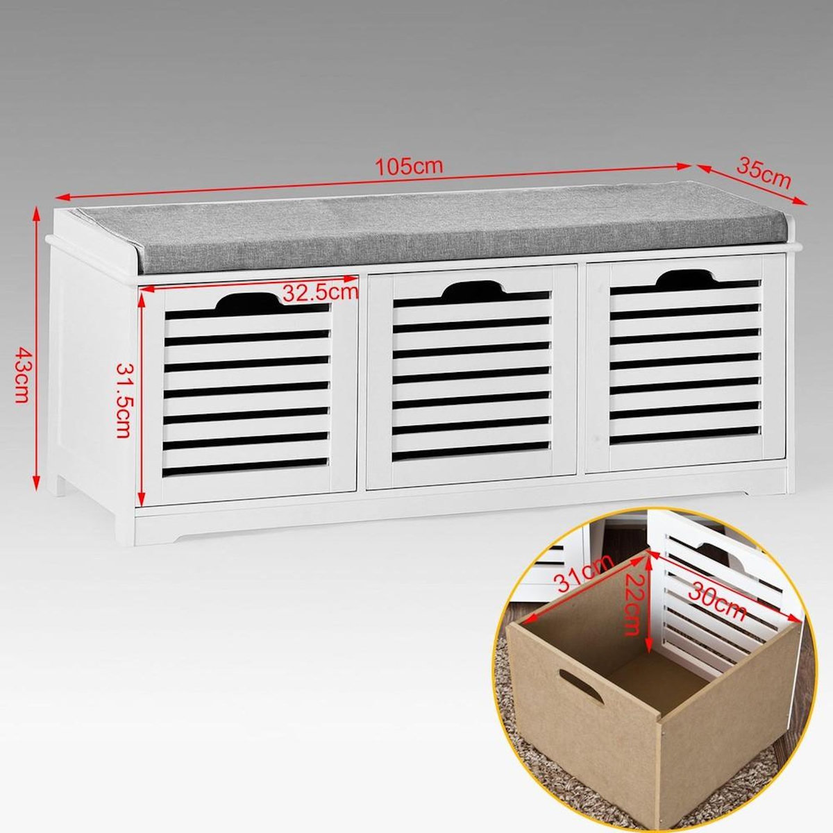 SOBUY SoBuy - Banc de rangement à trois tiroirs pour chaussures - Moderne - FSR23