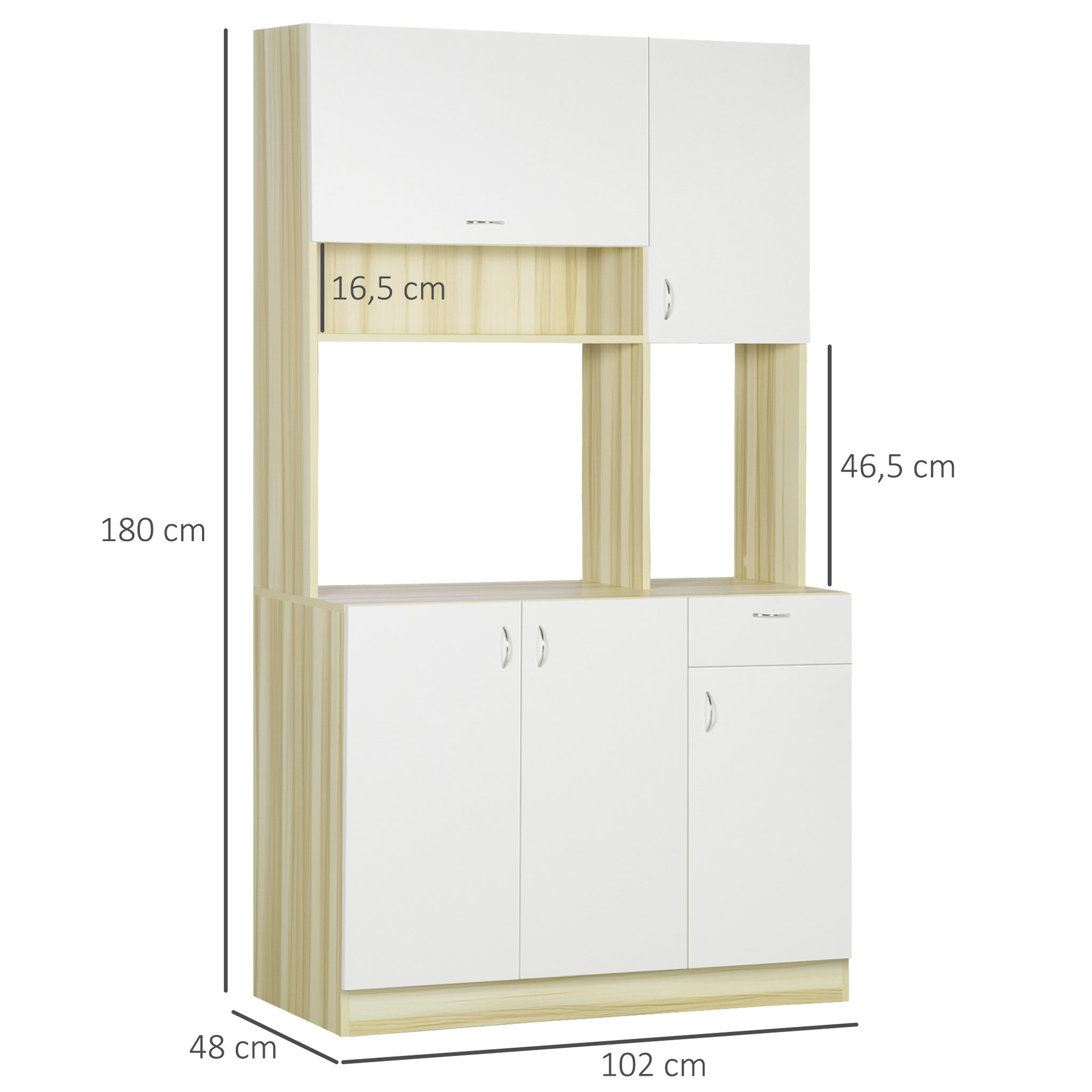 Voir la diapositive 3 : HOMCOM HOMCOM Armoire de cuisine contemporaine rangement- buffet haut - 5 portes, 1 tiroir, 3 niches - 102 x 48 x 180 cm