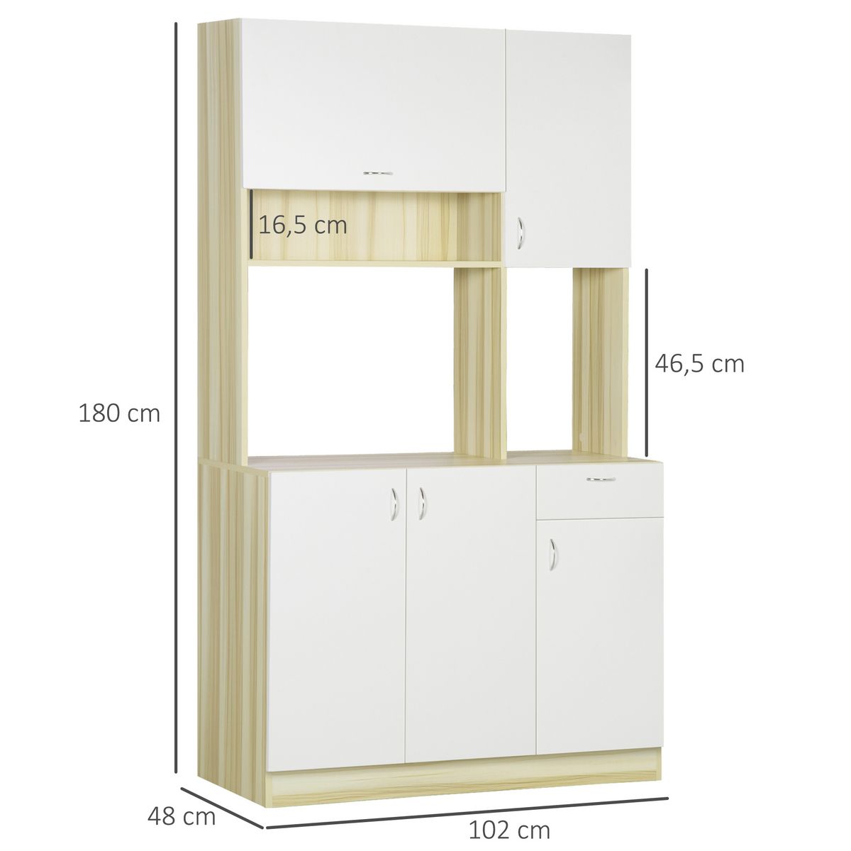 HOMCOM HOMCOM Armoire de cuisine contemporaine rangement- buffet haut - 5 portes, 1 tiroir, 3 niches - 102 x 48 x 180 cm