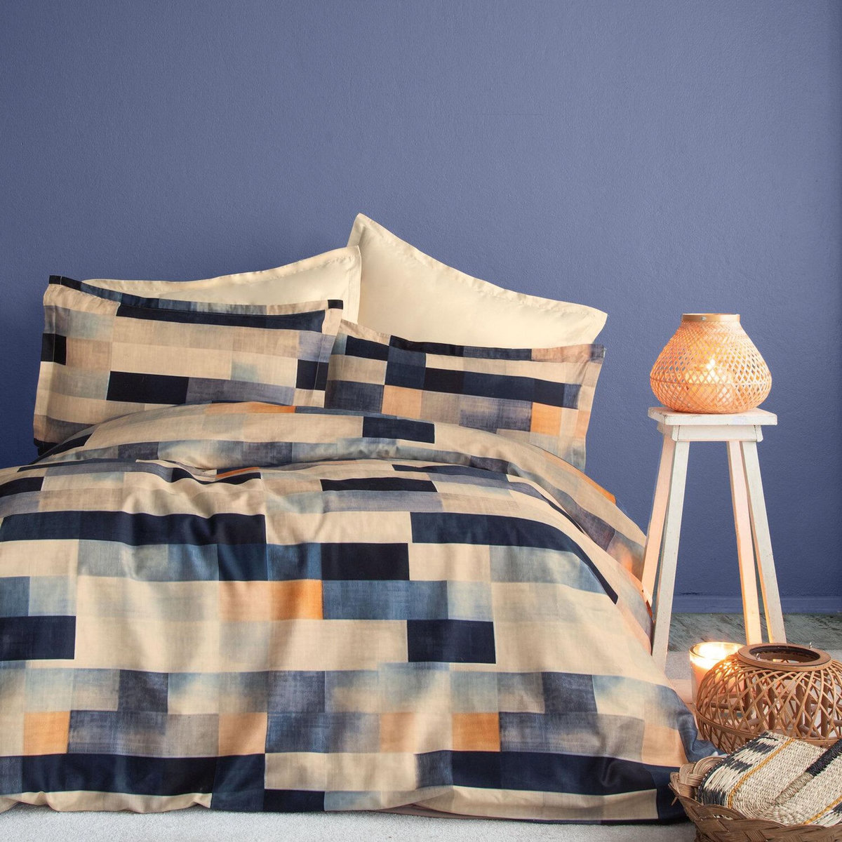 Home collection Parure Housse de couette 3 pcs 240x220 cm 100% satin de coton 82 fils imprimé. Wang