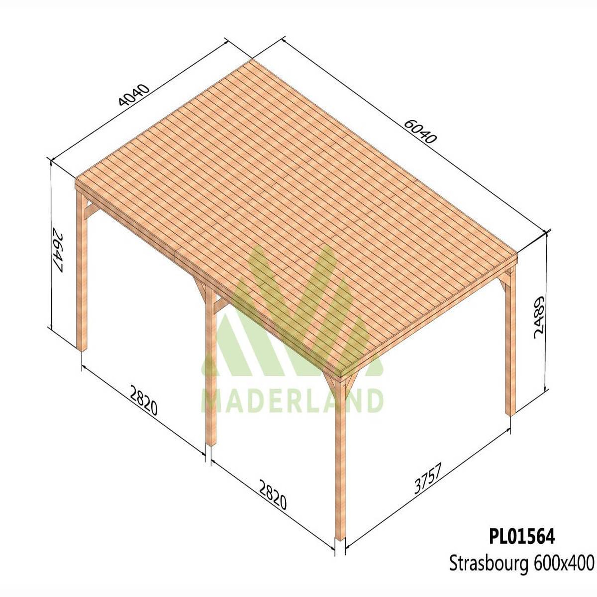 Voir la diapositive 2 : JARDIDECO Pergola en bois strasbourg avec toit 600 x 400 cm  - maderland