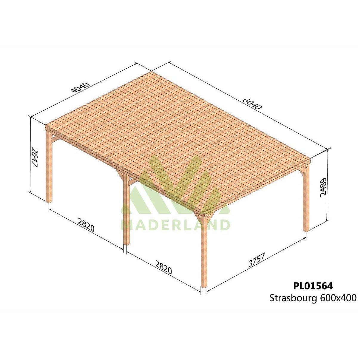 JARDIDECO Pergola en bois Strasbourg avec toit 600 x 400 cm  - Maderland
