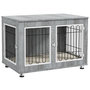 Voir la diapositive 1 : PAWHUT Cage pour chien sur pied - 2 portes verrouillables, coussin déhoussable inclus - acier filaire noir panneaux aspect bois gris