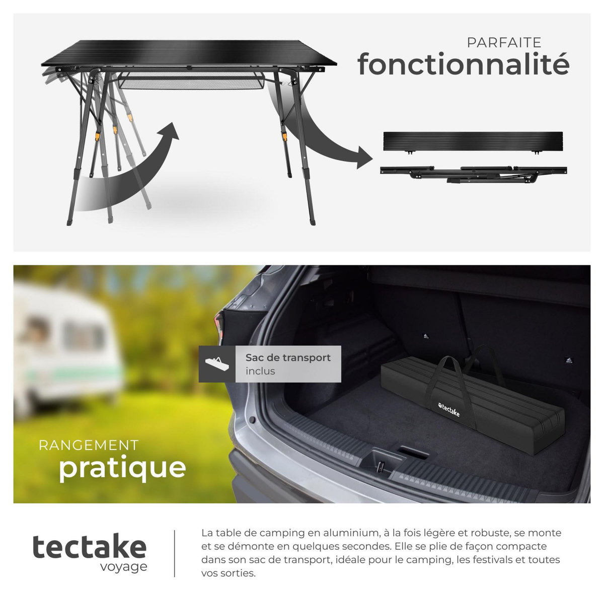 tectake Table de camping pliante noir