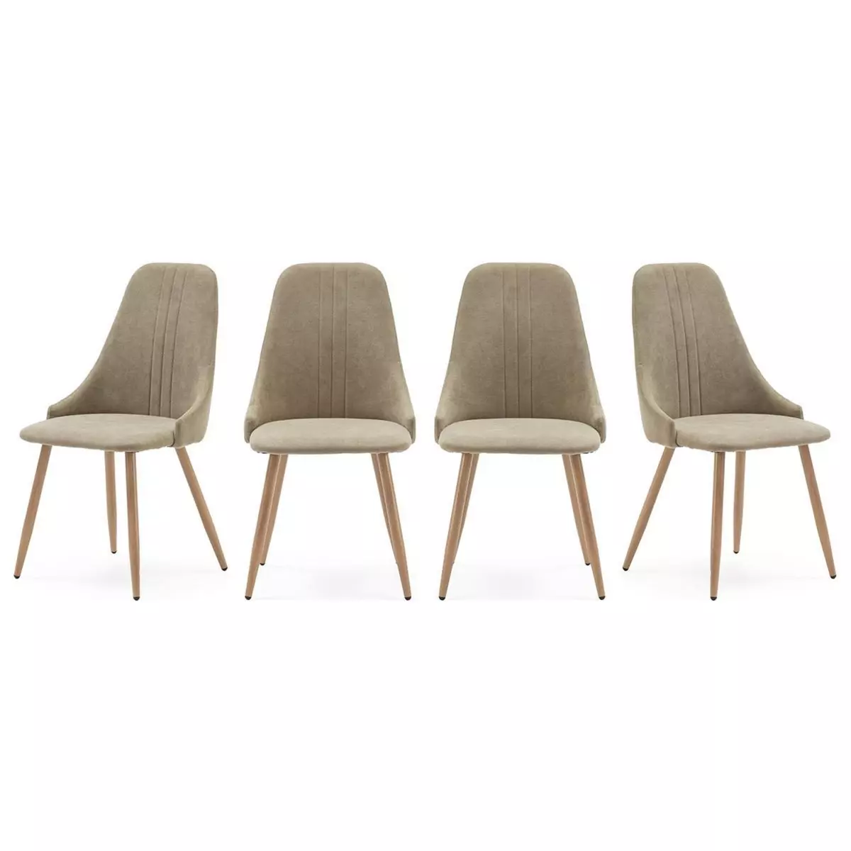 HOMIFAB Lot de 4 chaises en tissu vert pâle, piètement métal effet bois - Vicky