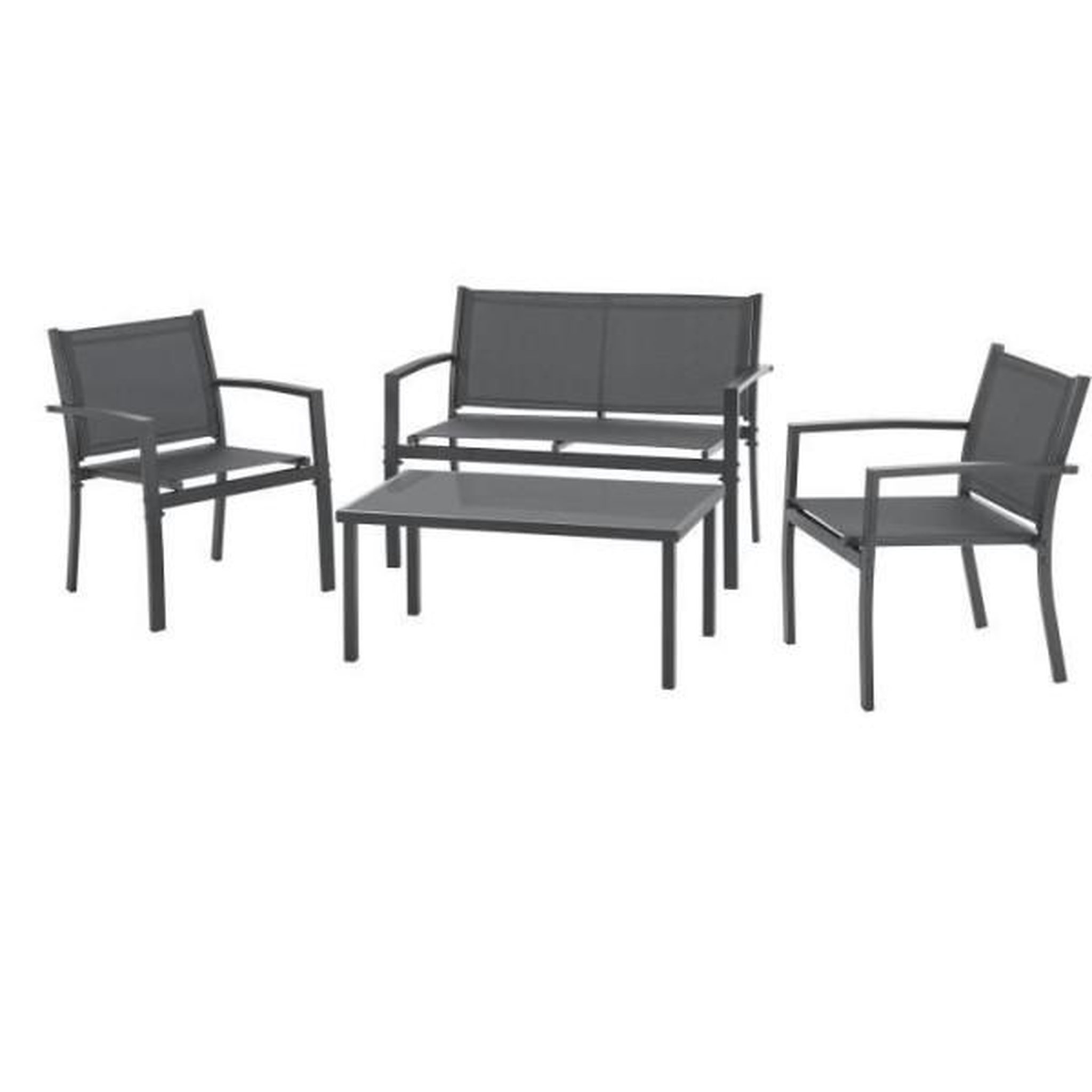 Salon de jardin - Structure Acier - 4 personnes - Gris