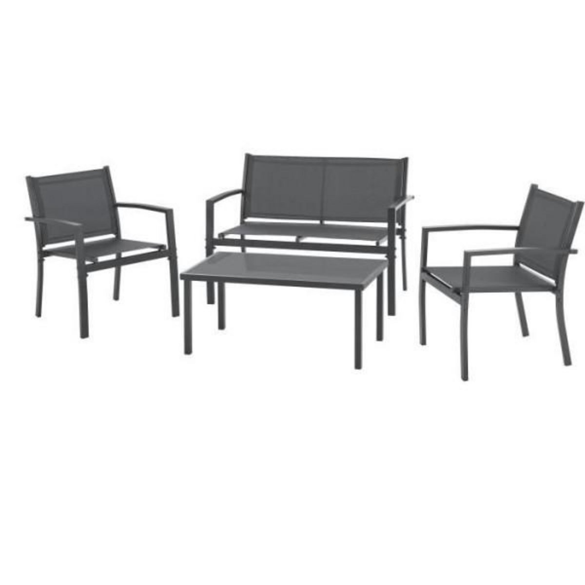 MARKET24 Salon de jardin CEBU - Structure Acier - 4 personnes - Gris