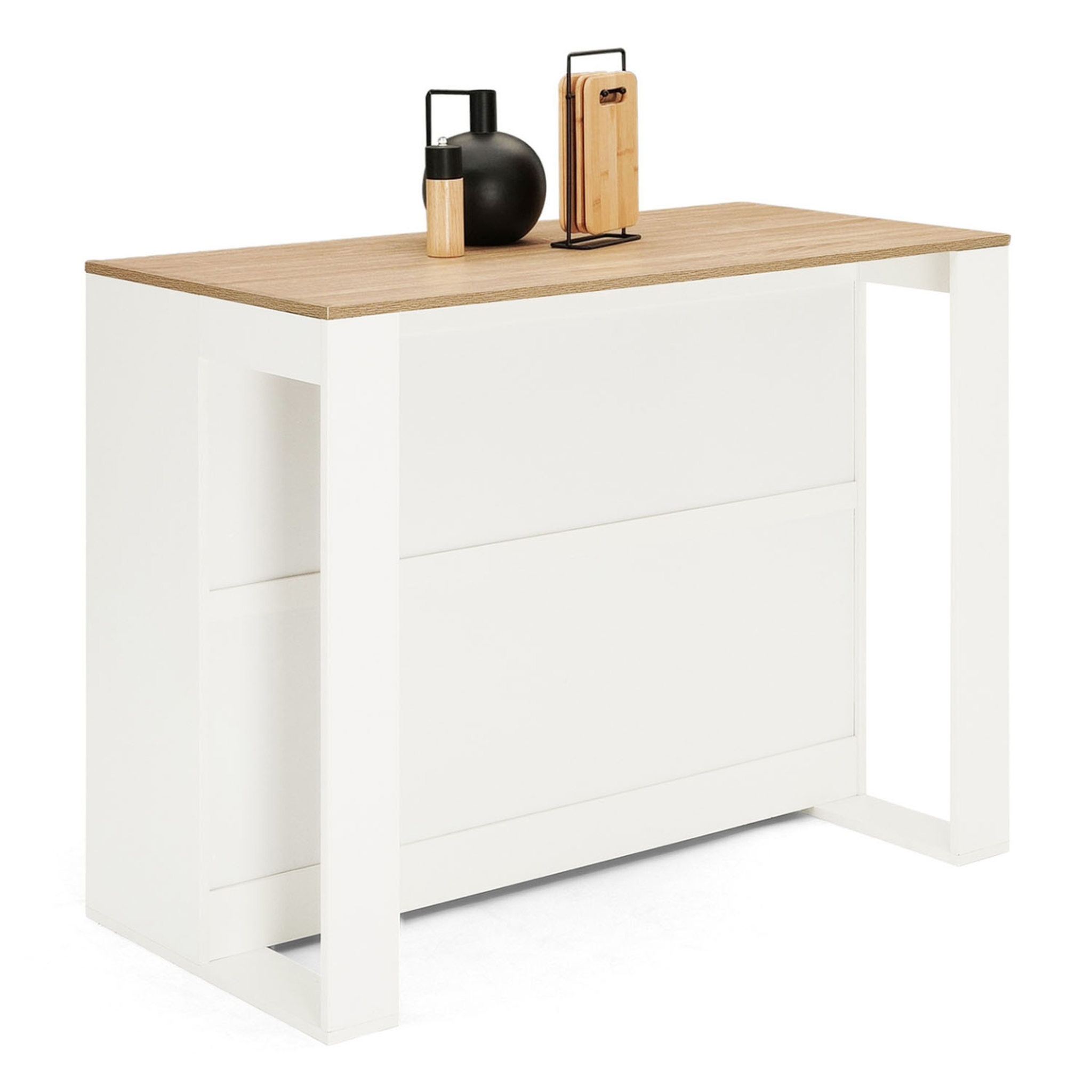 Voir la diapositive 4 : ID MARKET Table de bar îlot juno bois blanc et plateau façon hêtre