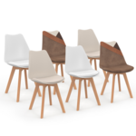 ID MARKET Lot de 6 chaises scandinaves SARA beige, blanc et velours patchworks marron et beige