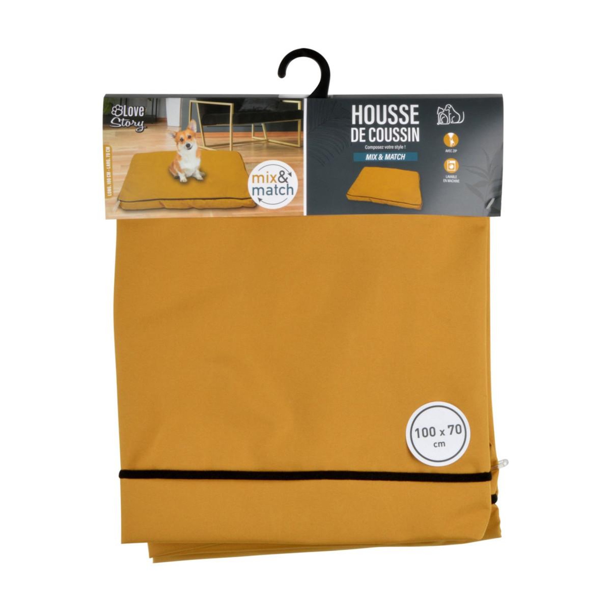 Voir la diapositive 5 : LOVE STORY Housse de Coussin pour Chien & Chat  Oxford  100cm Moutarde
