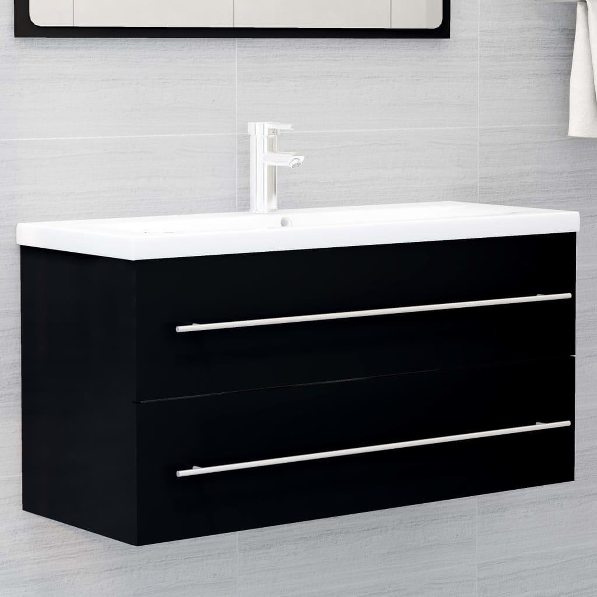 VIDAXL Armoire d'evier avec lavabo integre Noir Agglomere