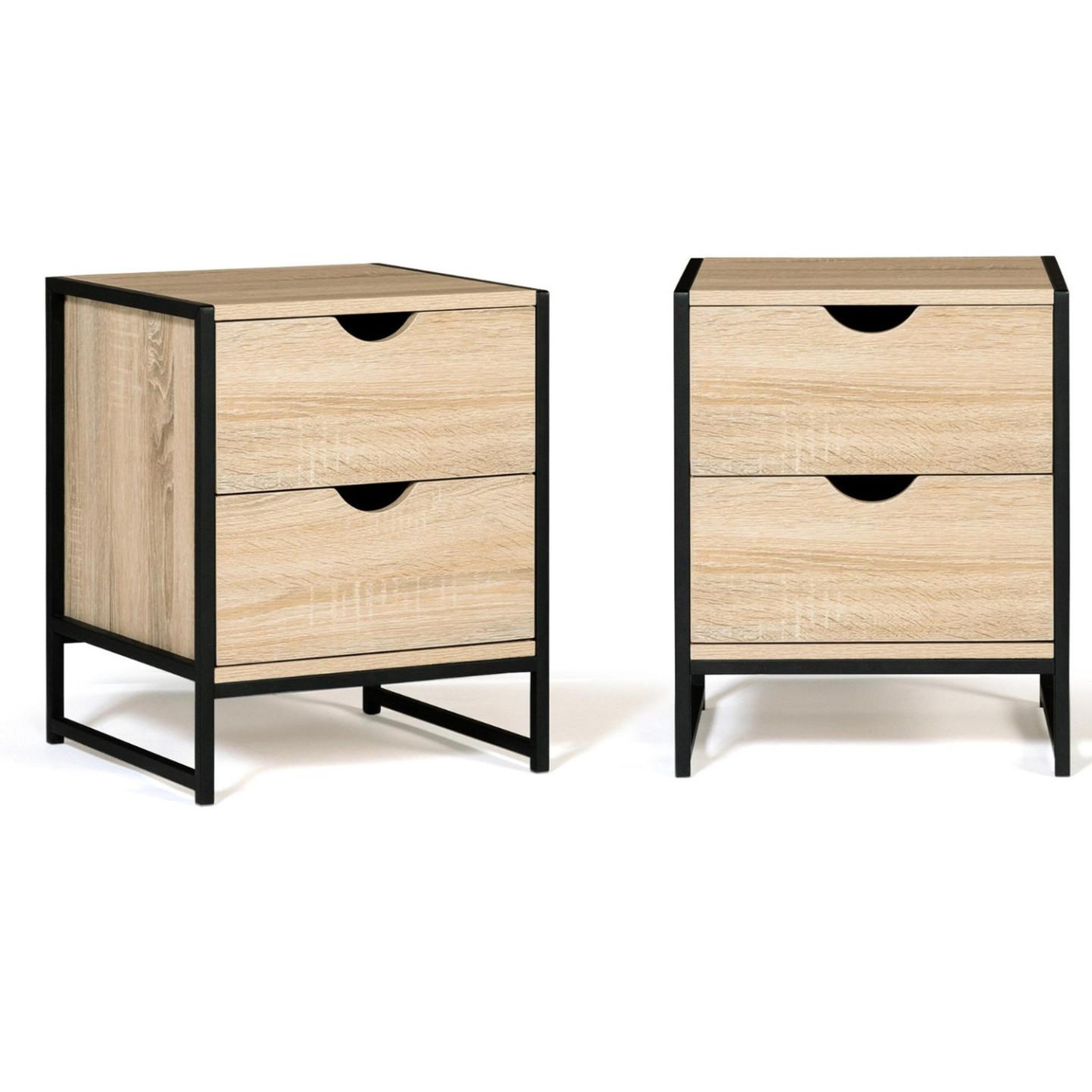 Voir la diapositive 3 : ID MARKET Lot de 2 tables de chevet detroit 2 tiroirs bois et métal noir design industriel