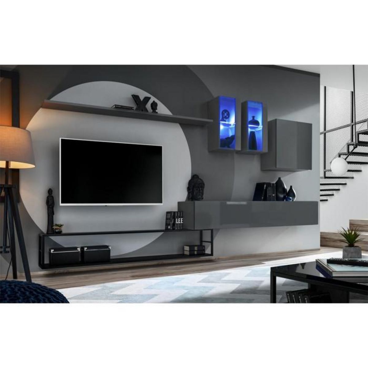 Paris Prix Ensemble Meuble TV Design  Switch I  330cm Gris & Noir