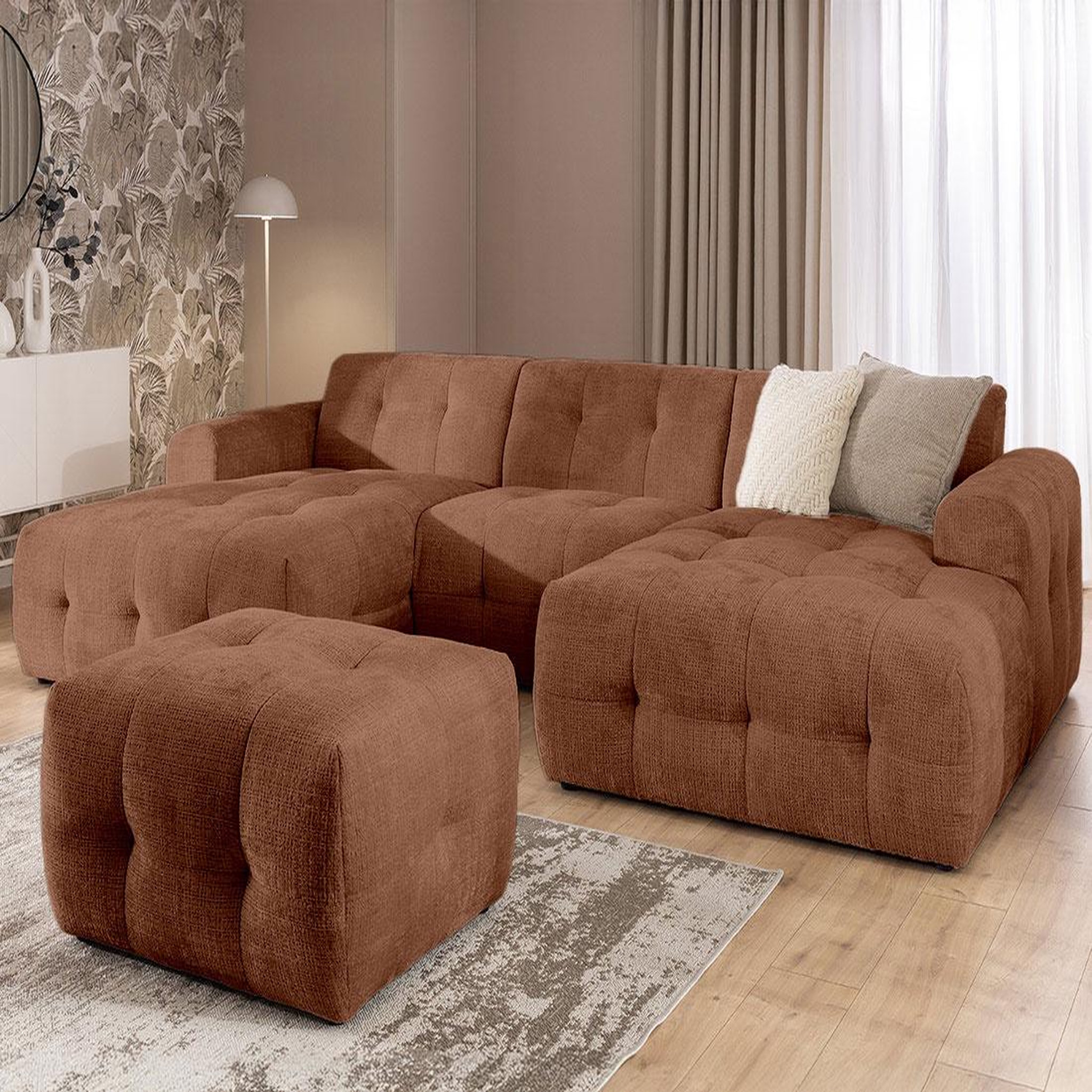 Voir la diapositive 2 : BEST MOBILIER Diane - canapé panoramique en u 6 places en velours texturé