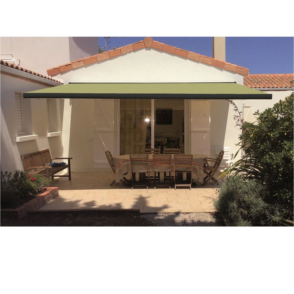 INTERSUN Store motorisé 6x3.5m OPTIMA toile unie coffre intégral gris 