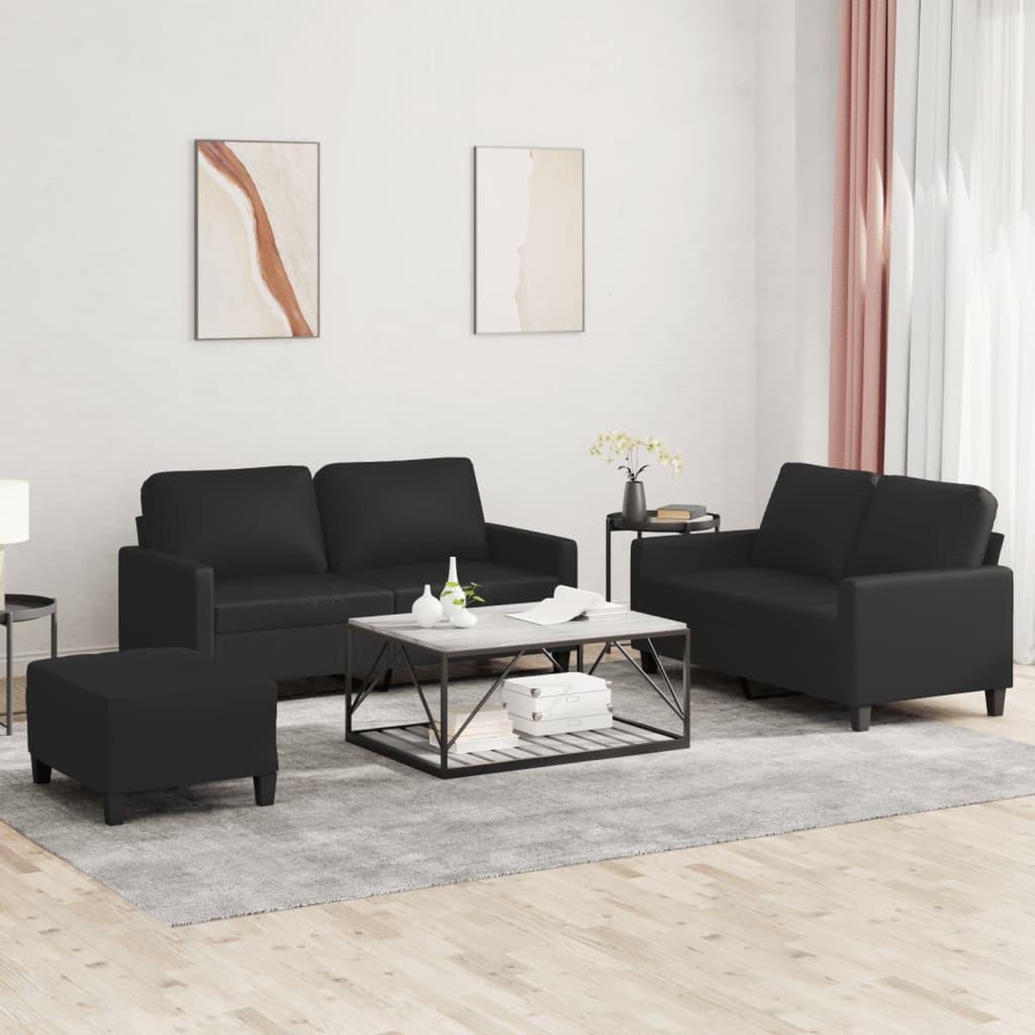 VIDAXL Ensemble de canapes 3 pcs avec coussins Noir Similicuir