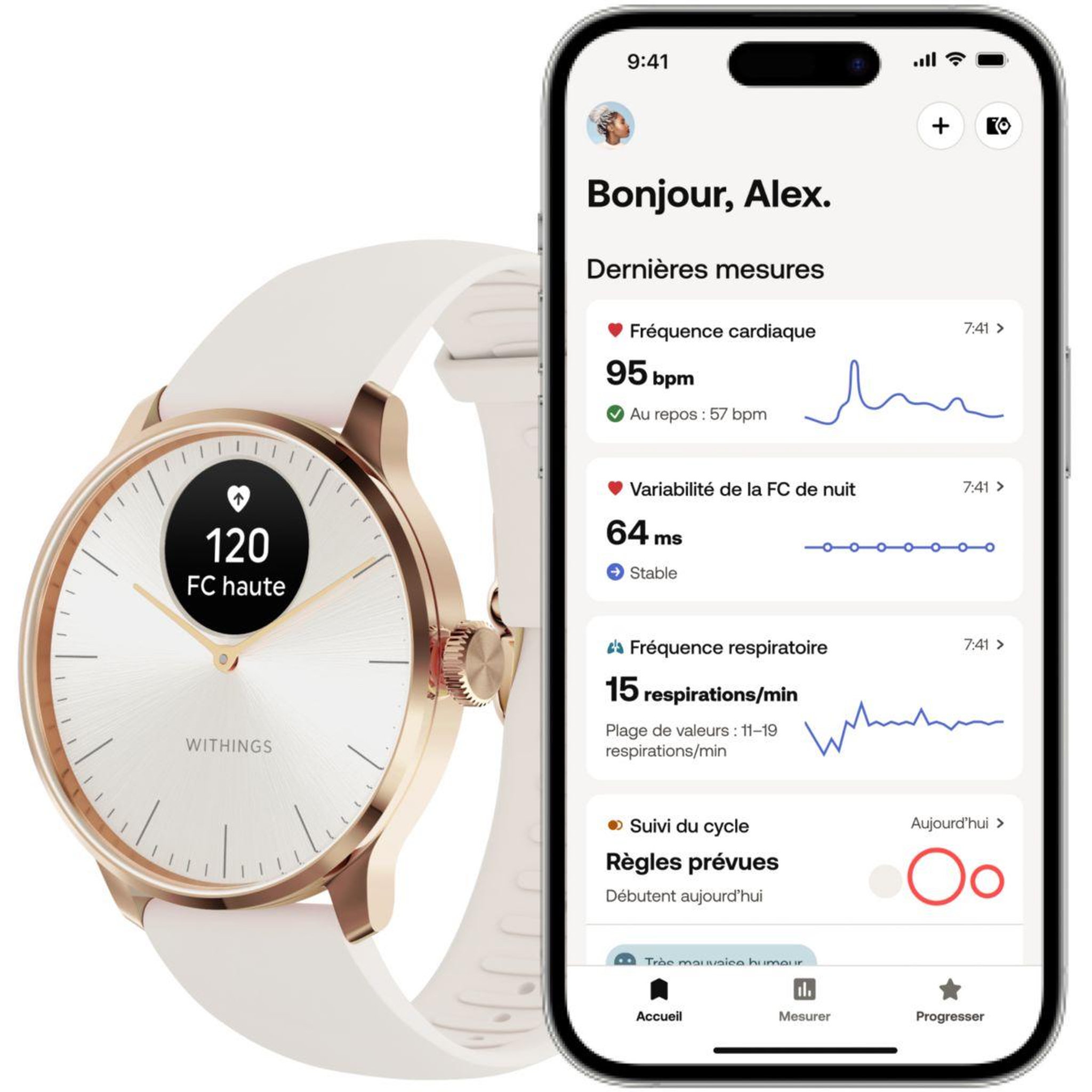 Voir la diapositive 2 : WITHINGS Montre santé Scanwatch Light Rose Gold