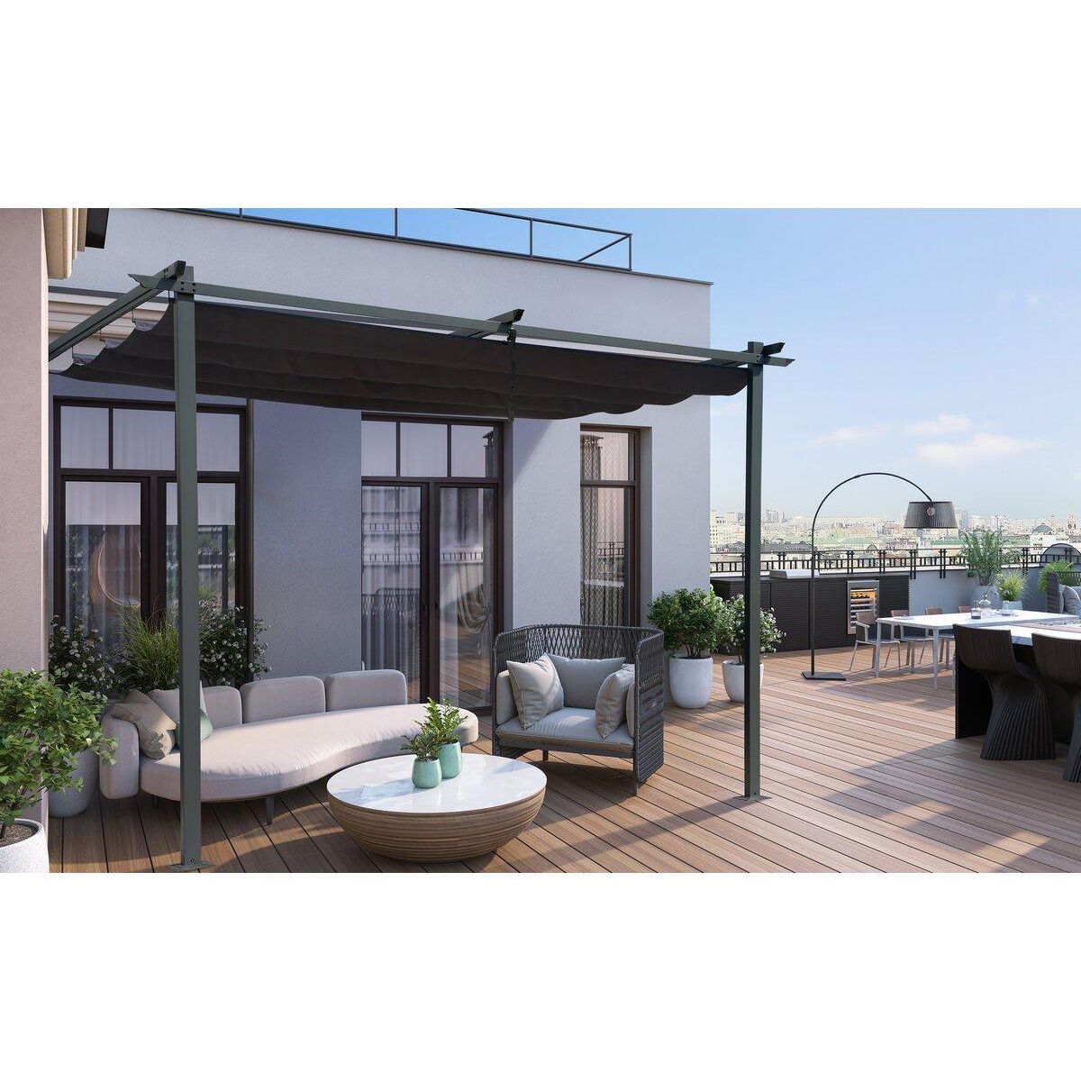 Habitat et Jardin Pergola adossée avec toit rétractable - 3 x 3 m - Gris anthracite