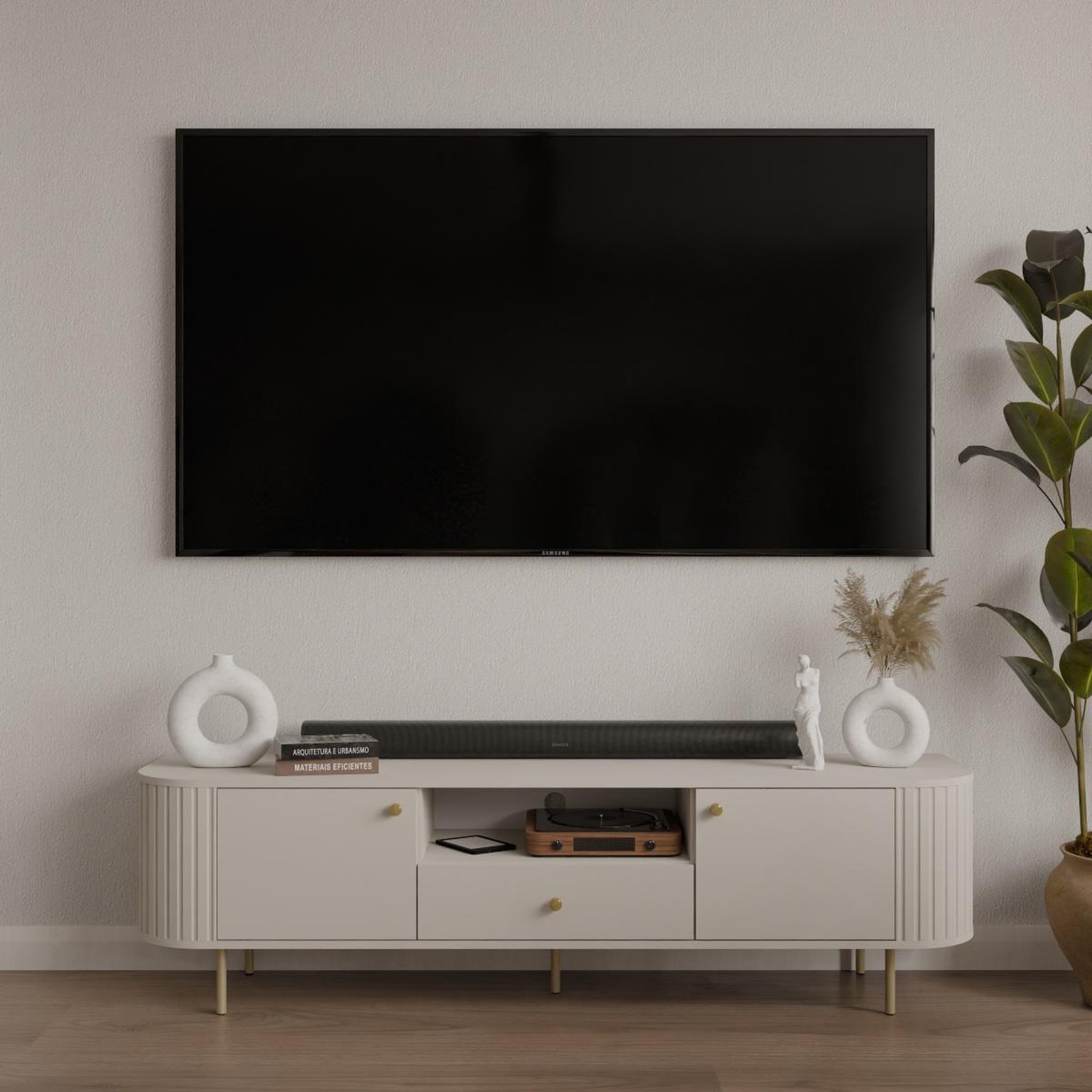 Voir la diapositive 2 : JLC KREATION Meuble tv beige et doré 180cm lilio