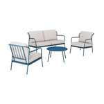 Proloisirs Ensembe salon de jardin 4 places Noa II en acier - coussins polyeste - bleu/beige clair