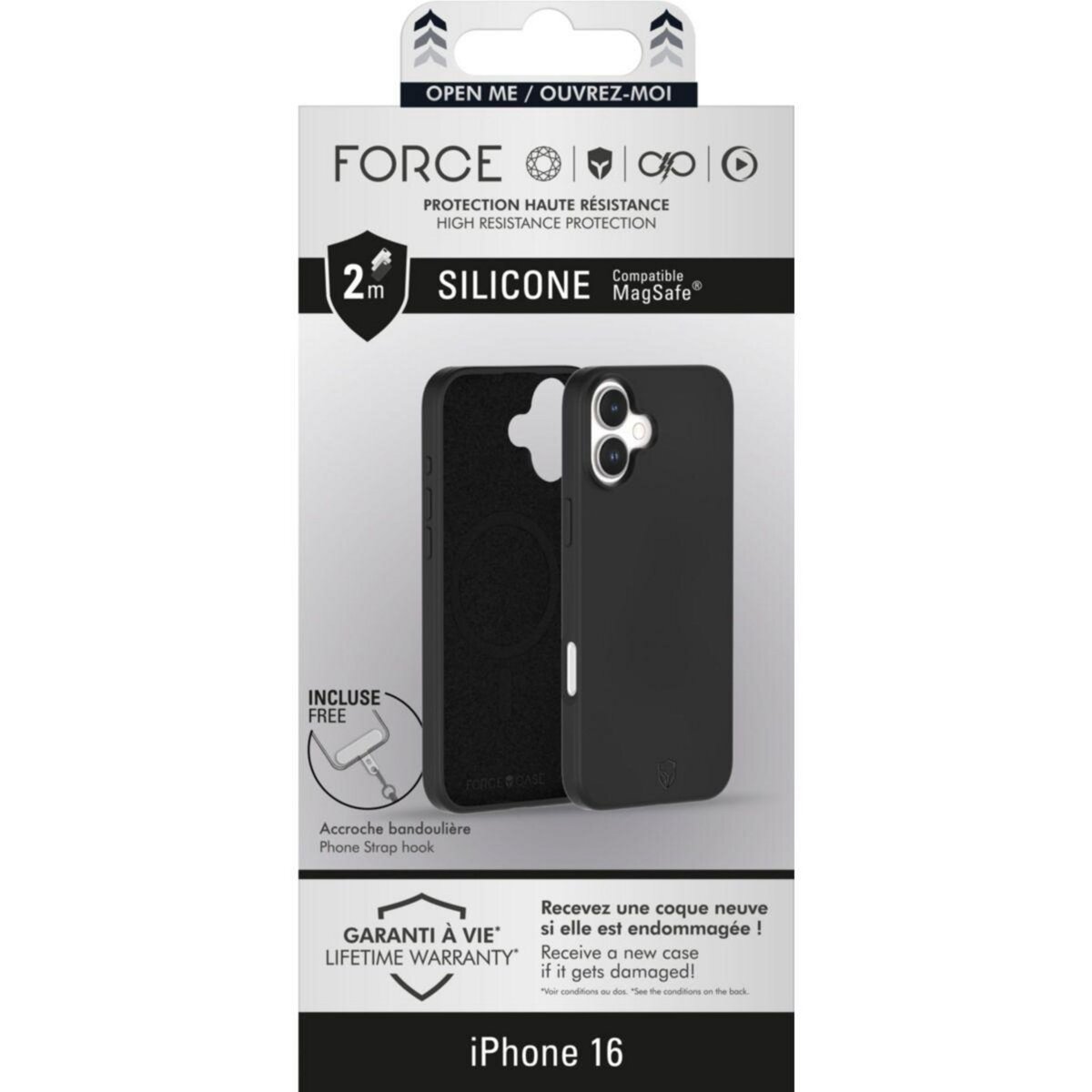 FORCE CASE Coque iPhone 16 MagSafe siliconne Noir