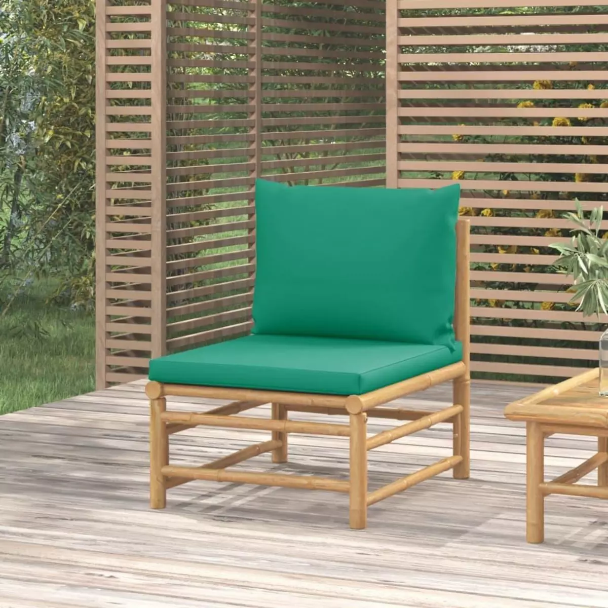 VIDAXL Canape central de jardin avec coussins vert bambou