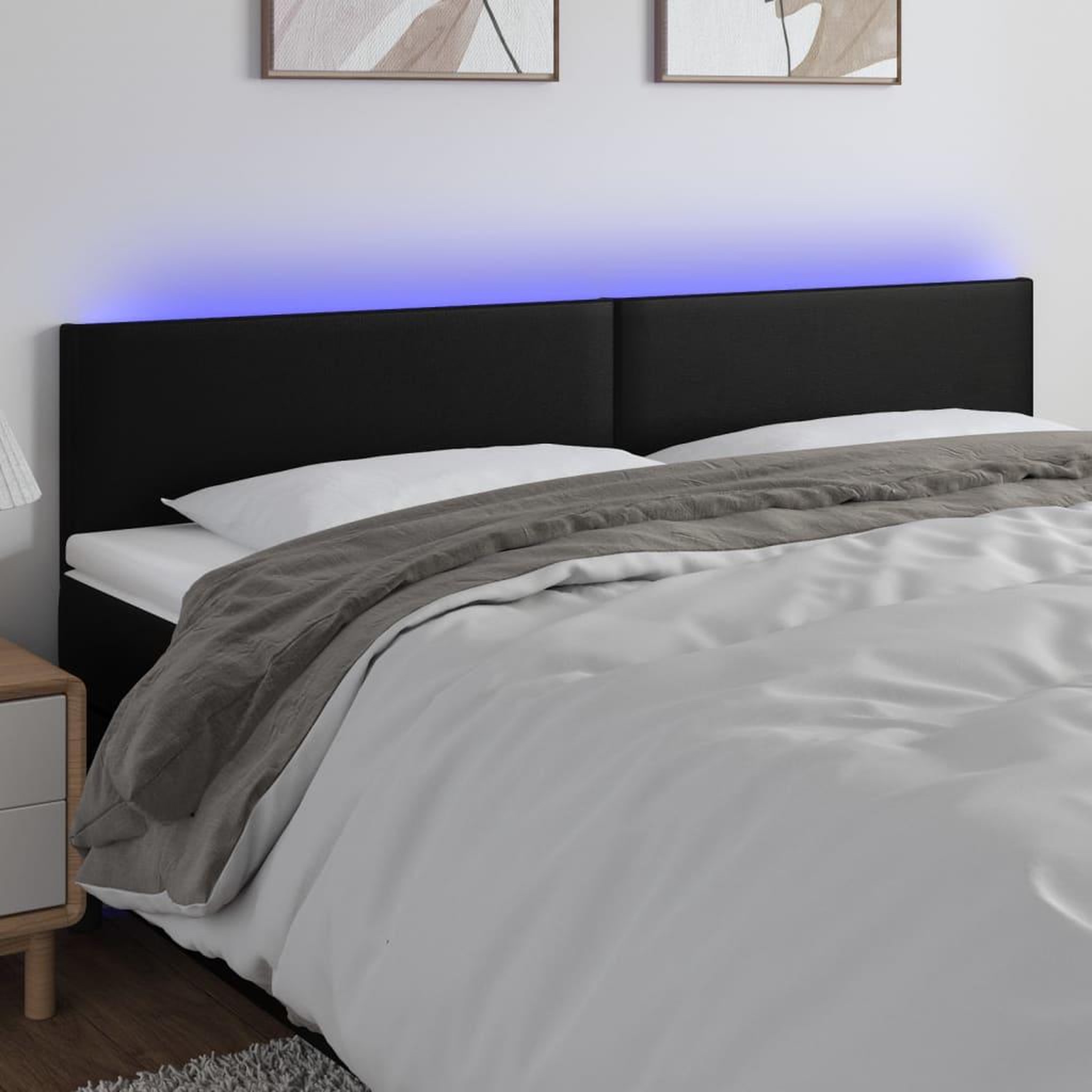 Voir la diapositive 1 : VIDAXL Tete de lit a LED Noir 200x5x78/88 cm Similicuir