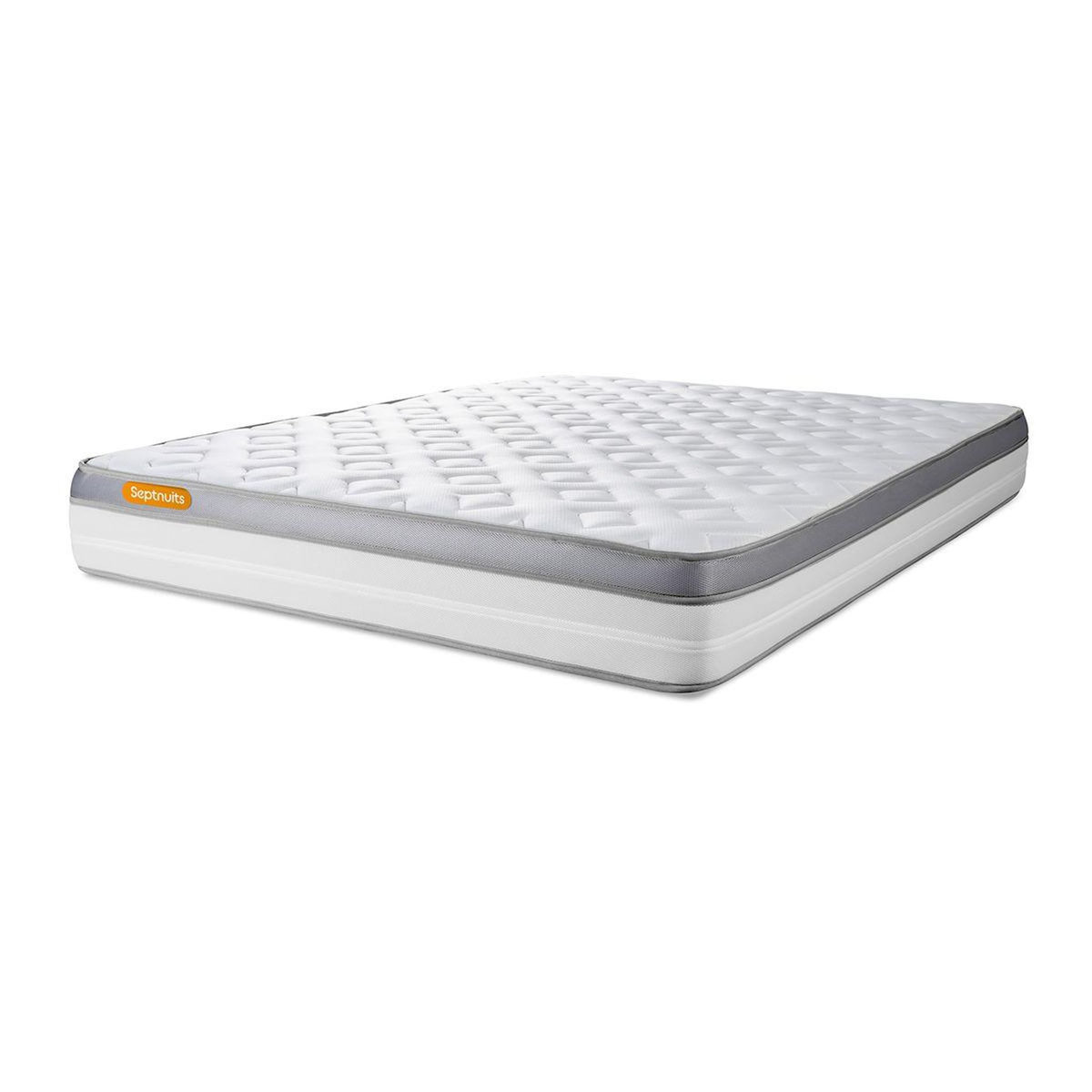 SEPTNUITS Pack matelas + sommier kit blanc Memo Zen Mousse à mémoire de forme MAXI épaisseur + Couette + 2 oreillers