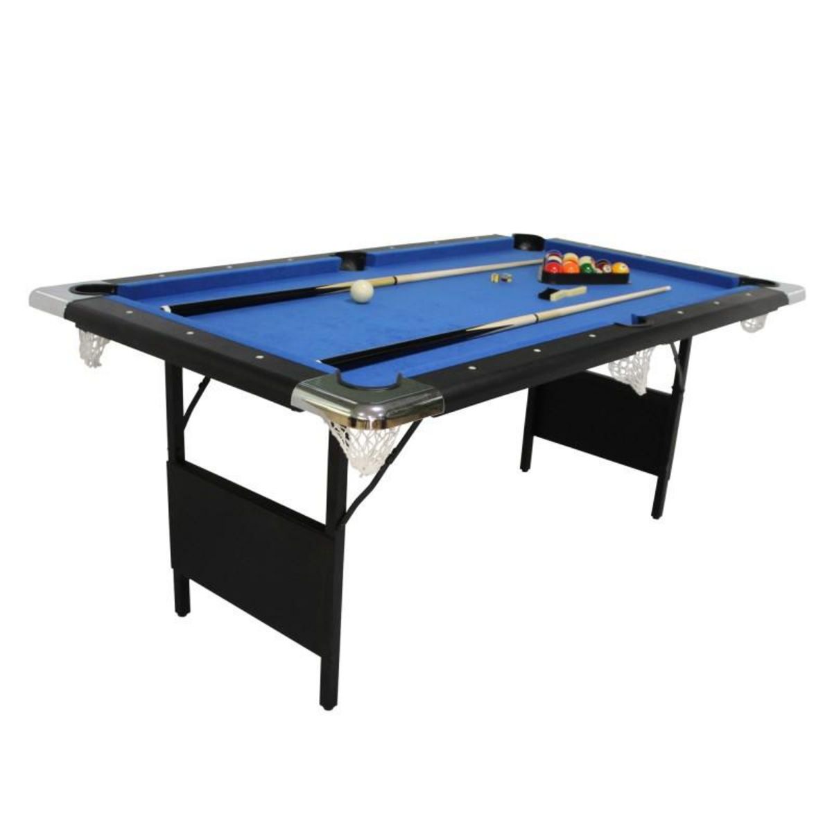 PLAY4FUN Billard pliable, Table de Billard avec Accessoires, 193 x 109 x 81 cm - Noir et Tapis Bleu