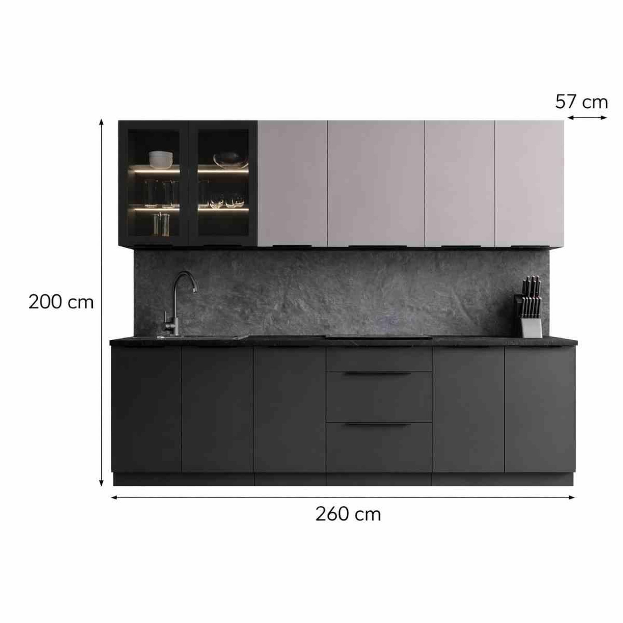 Voir la diapositive 5 : JLC KREATION Cuisine complète moderne noir et beige 260cm MAO