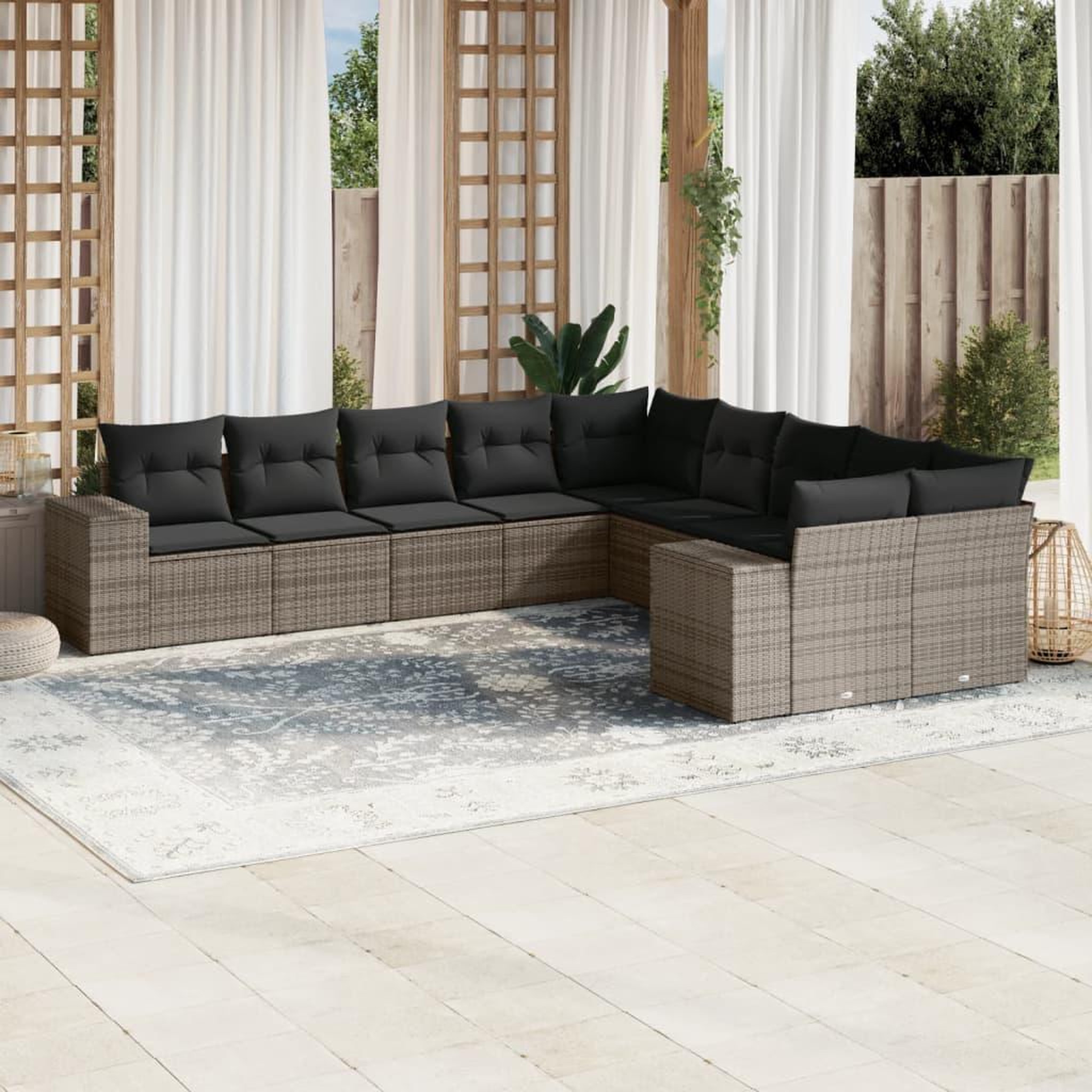 VIDAXL Salon de jardin avec coussins 10 pcs gris resine tressee