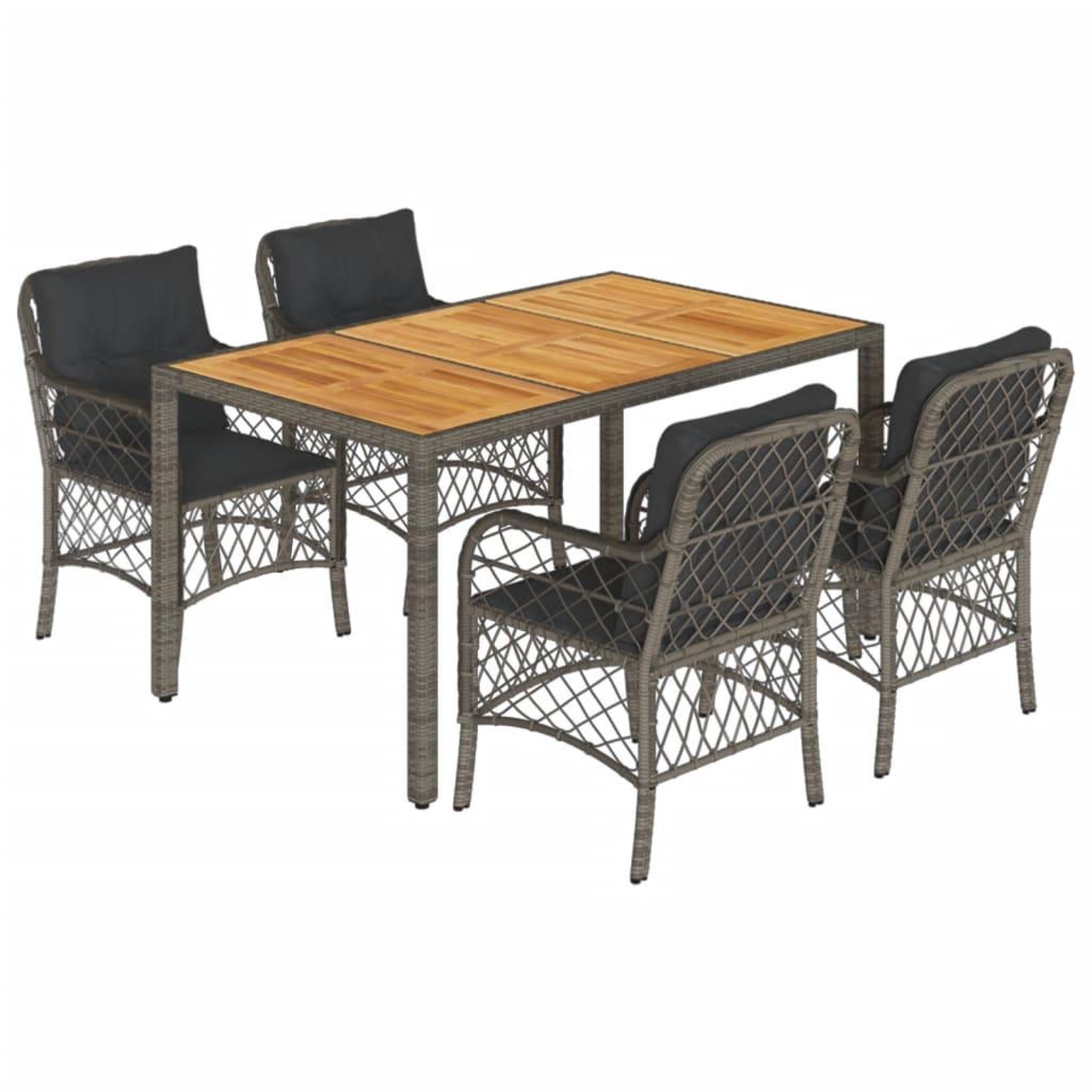 Voir la diapositive 2 : VIDAXL Ensemble a manger de jardin 5 pcs coussins gris resine tressee