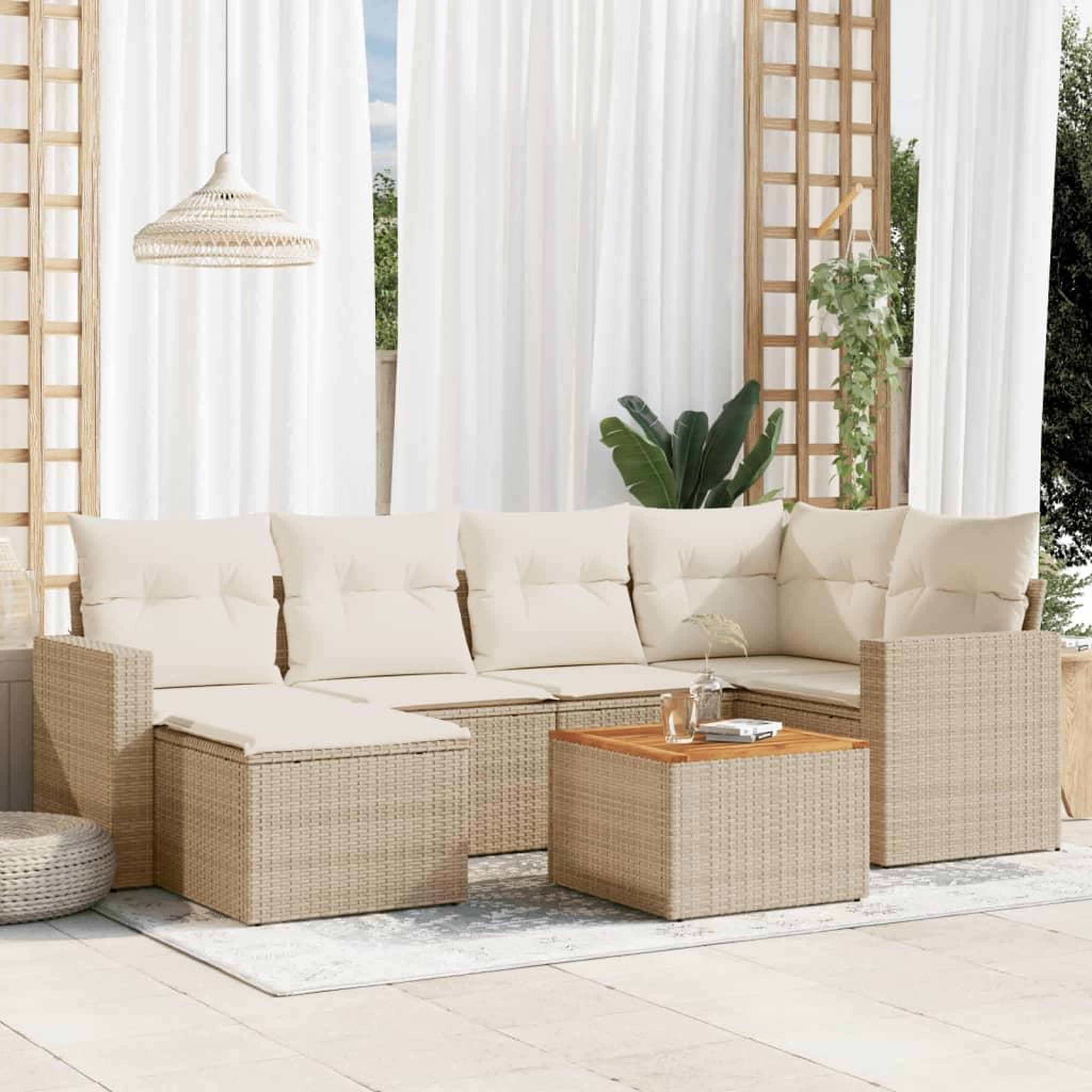 VIDAXL Salon de jardin avec coussins 7 pcs beige resine tressee