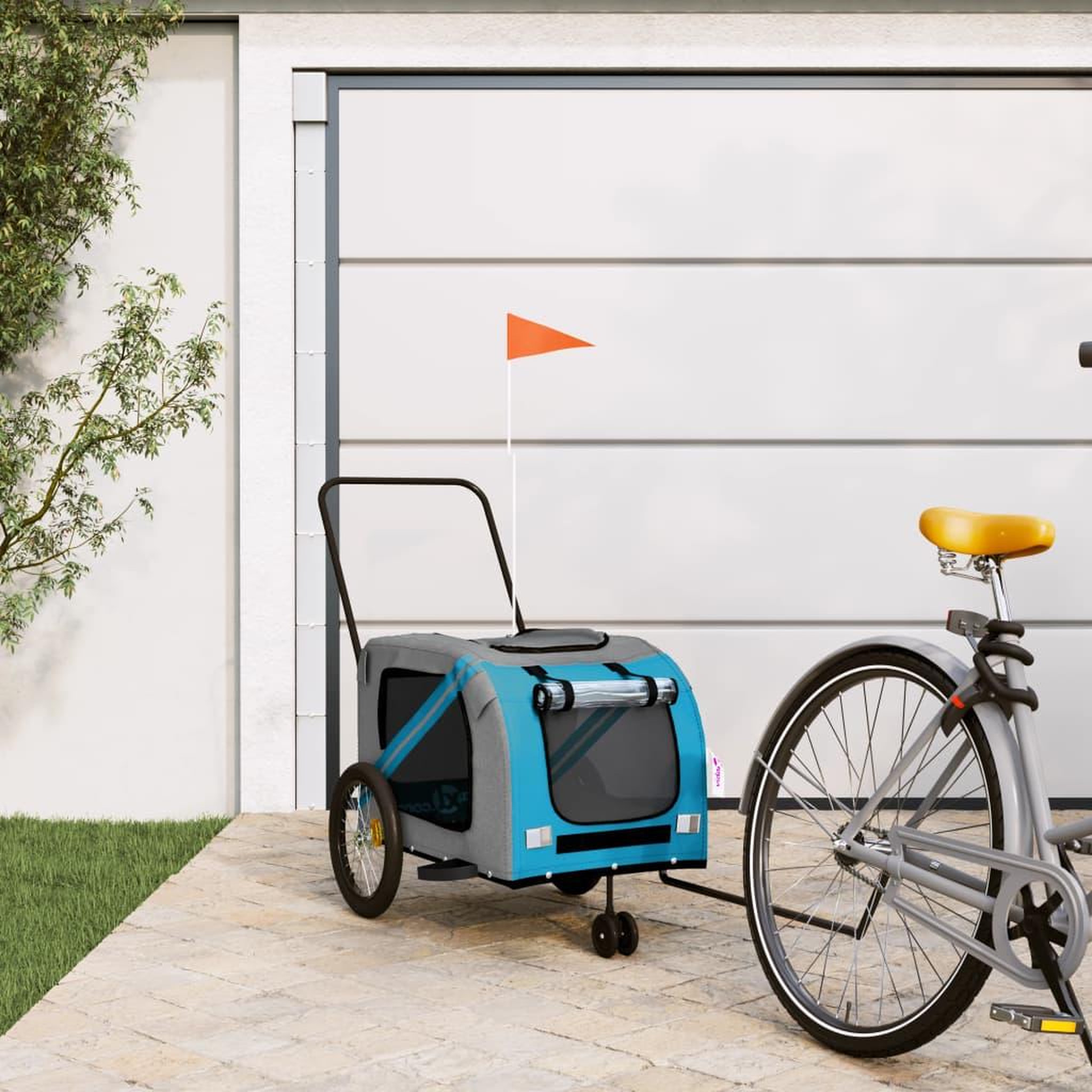 VIDAXL Remorque de velo pour animaux de compagnie bleu et gris