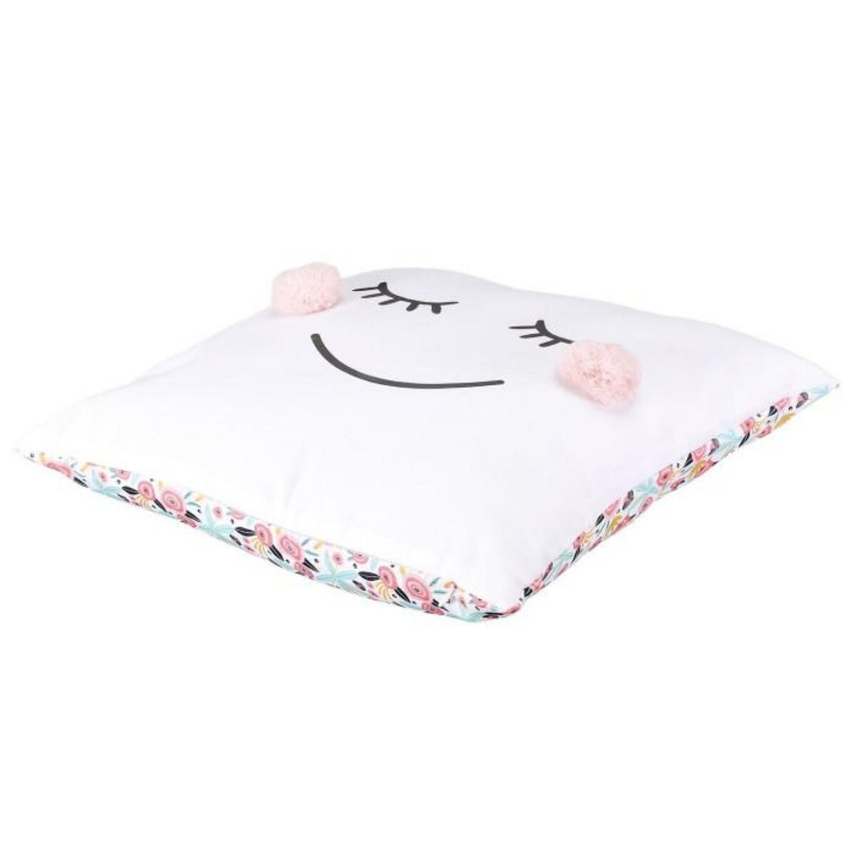 Paris Prix Coussin Déco Enfant  Pompon  40x40cm Blanc