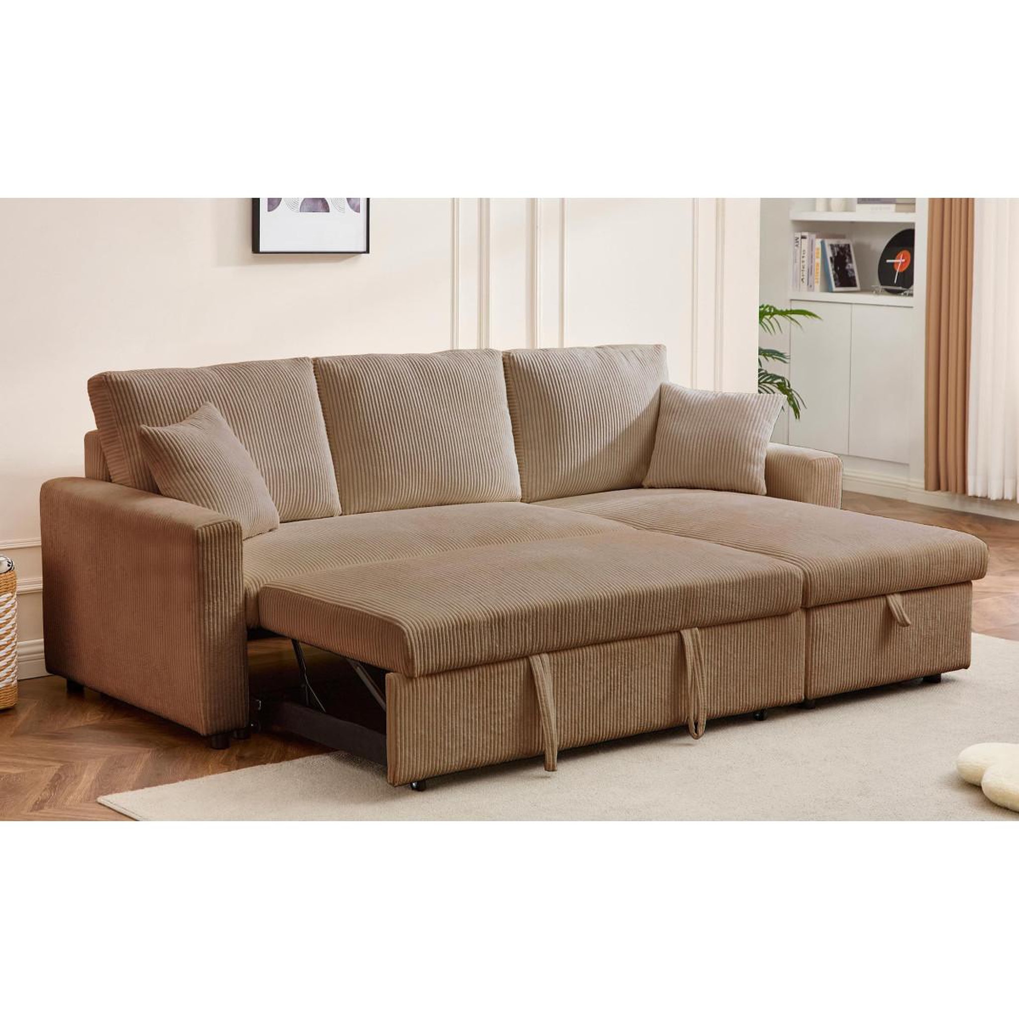 Voir la diapositive 6 : Paris Prix Canapé d'angle convertible  en velours côtelé  brooke  230cm taupe