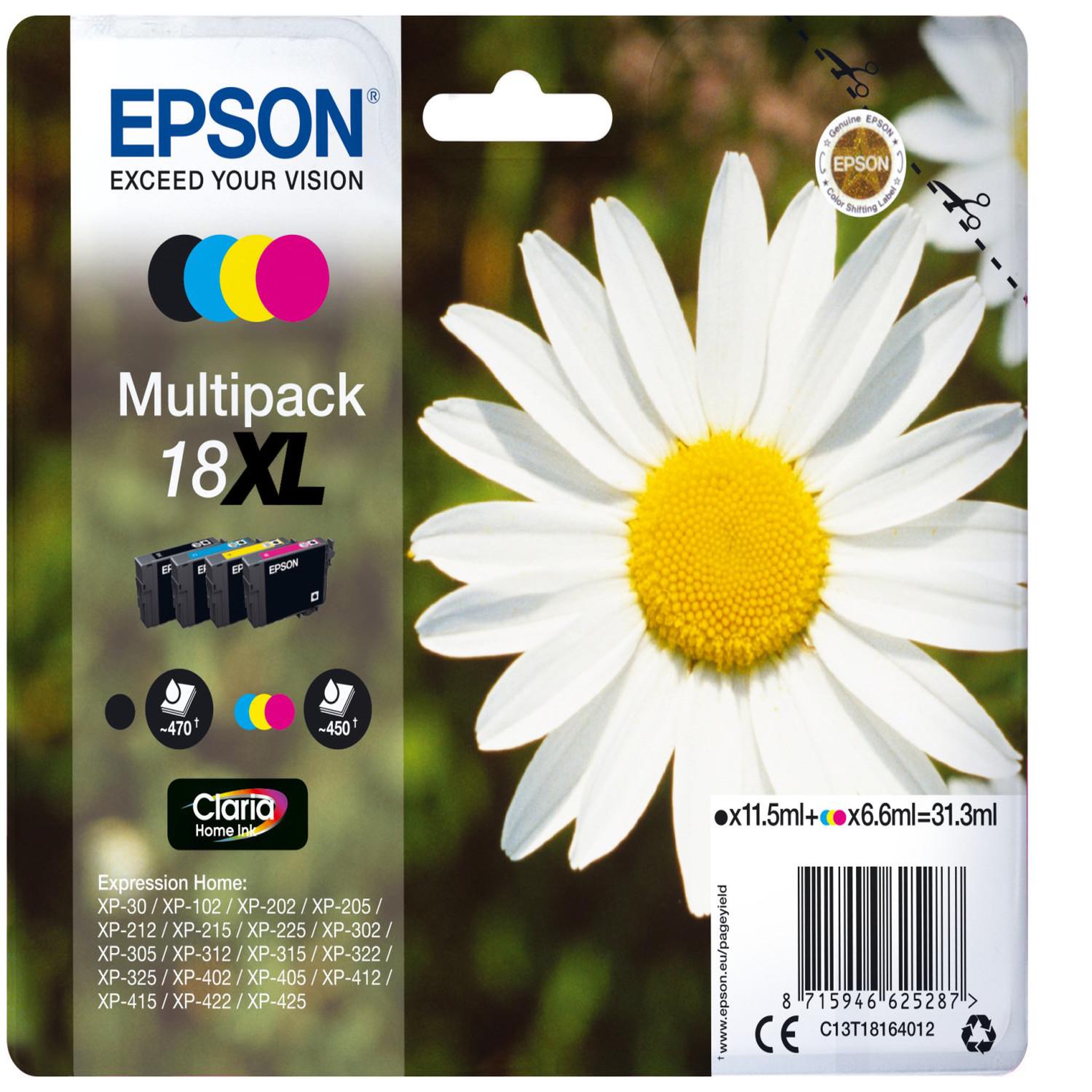 Voir la diapositive 2 : Epson EPSON Multipack T1806 - Paquerette - Noir, Cyan, Magenta, Jaune