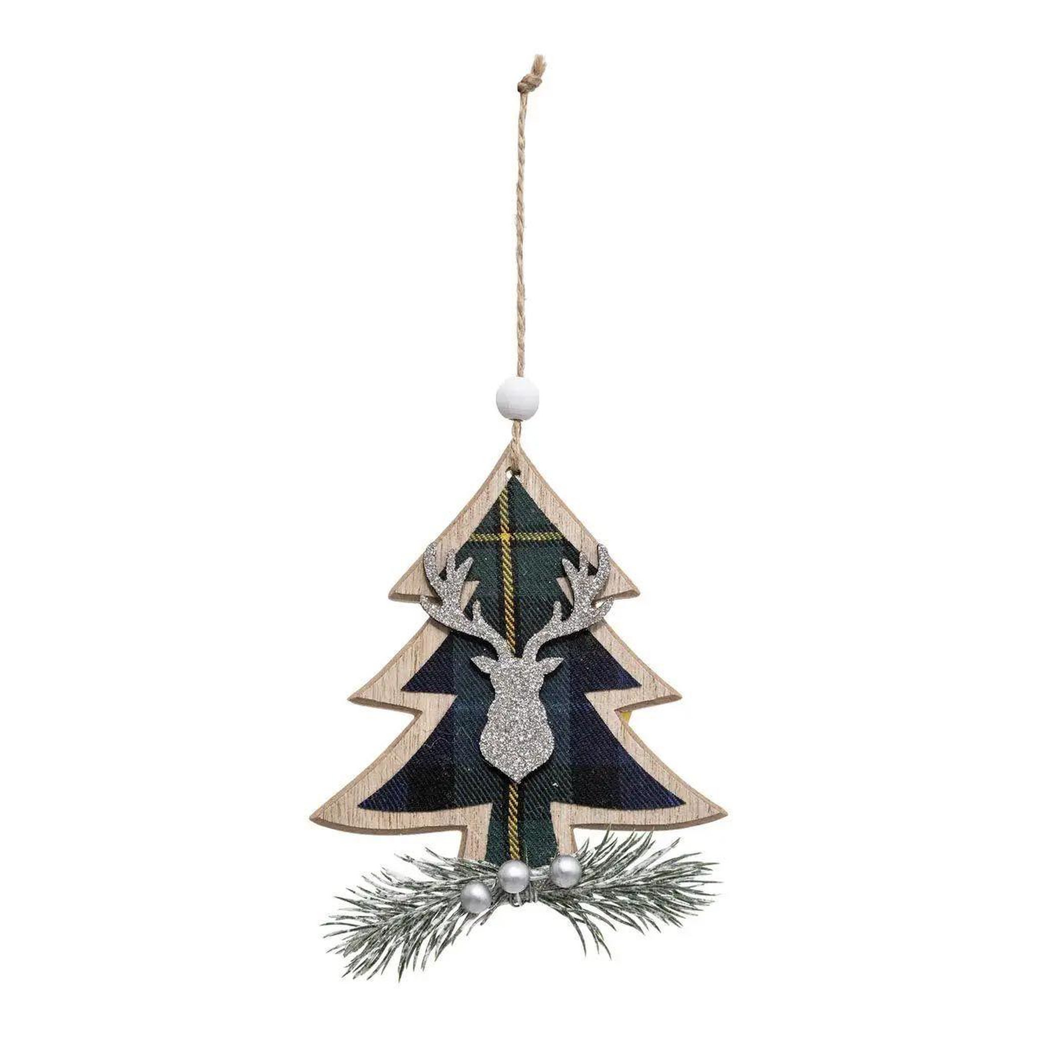 ATMOSPHERA Sujet de noël  sapin tartan  17cm bleu & argent
