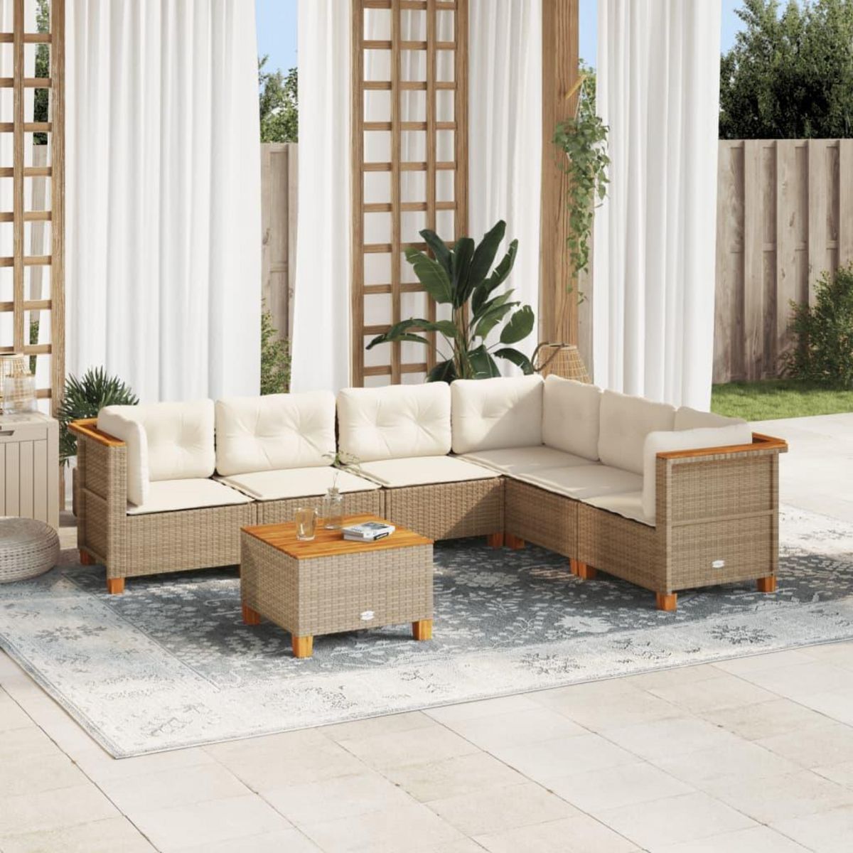 VIDAXL Salon de jardin avec coussins 7 pcs beige resine tressee