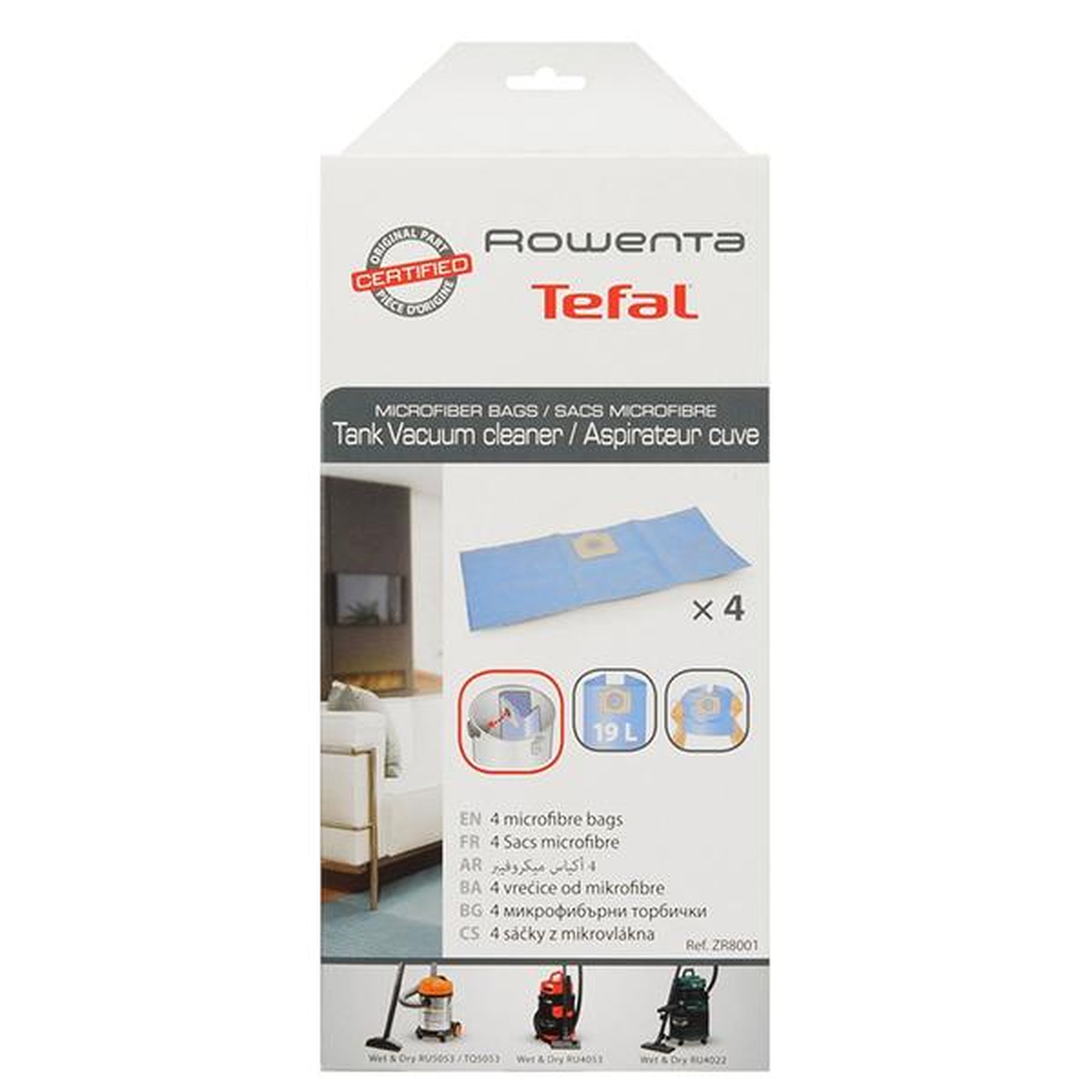 ROWENTA Lot de 4 sacs microfibre pour aspirateur cuve - ZR8001