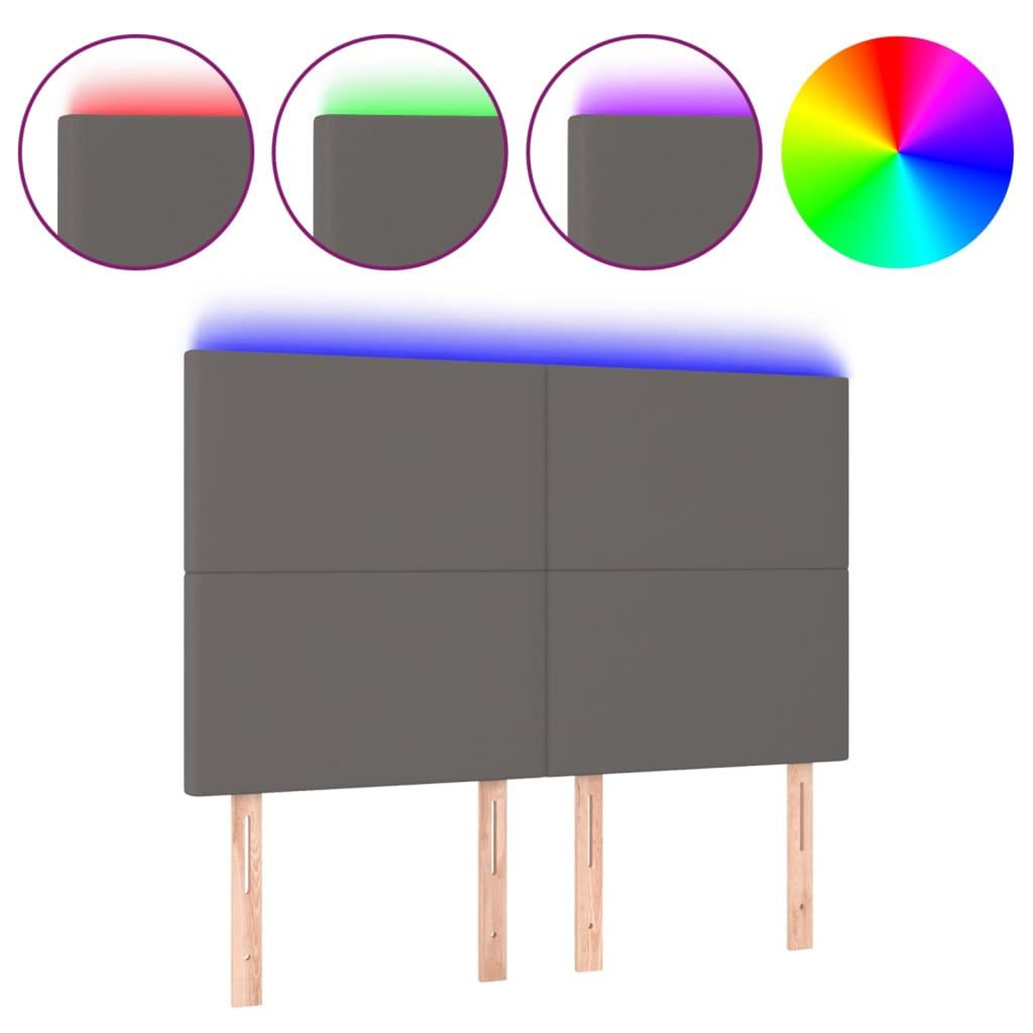 Voir la diapositive 2 : VIDAXL Tete de lit a LED Gris 144x5x118/128 cm Similicuir