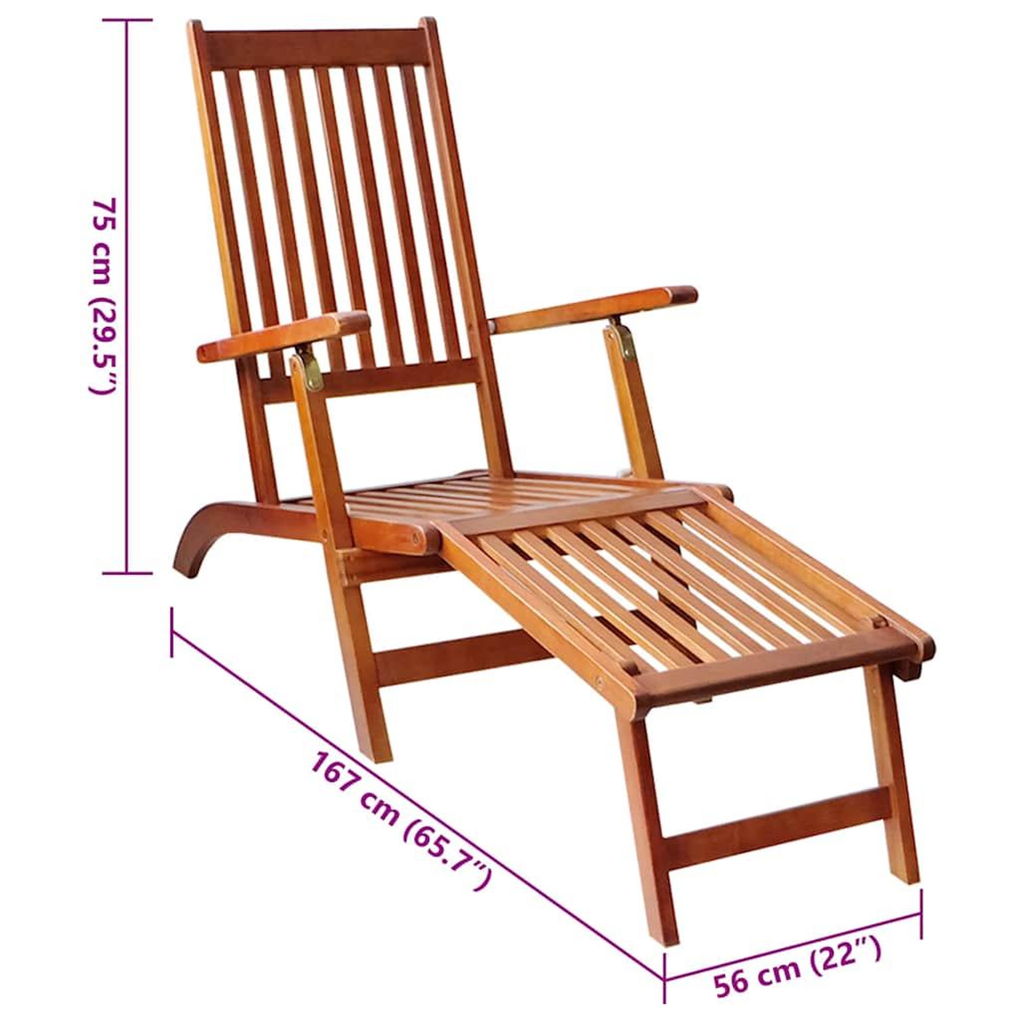 Voir la diapositive 6 : VIDAXL Chaise longue d'exterieur repose-pied et coussin Acacia solide