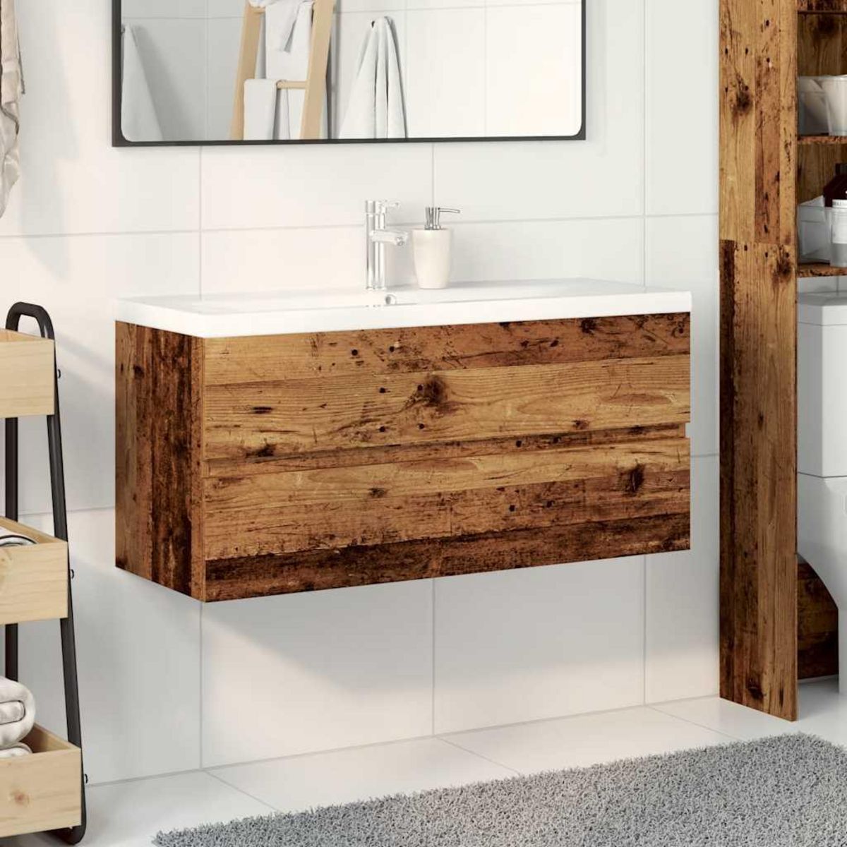VIDAXL Armoire lavabo avec bassin integre vieux bois