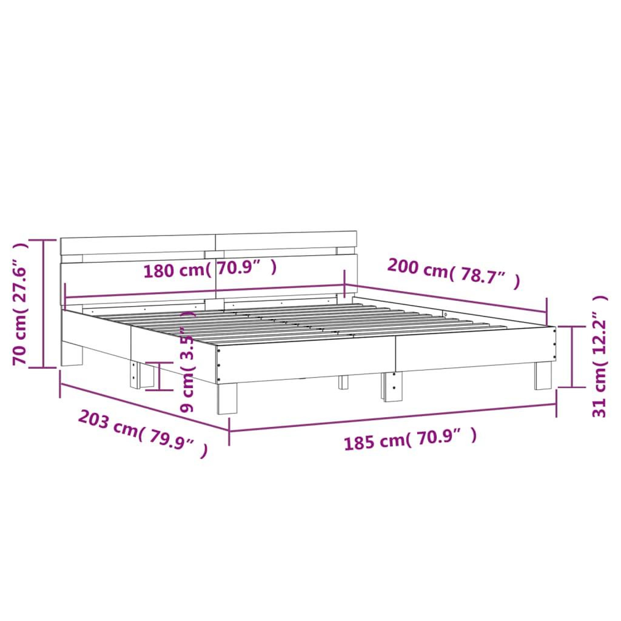 Voir la diapositive 6 : VIDAXL Cadre de lit avec LED sans matelas sonoma gris 180x200 cm