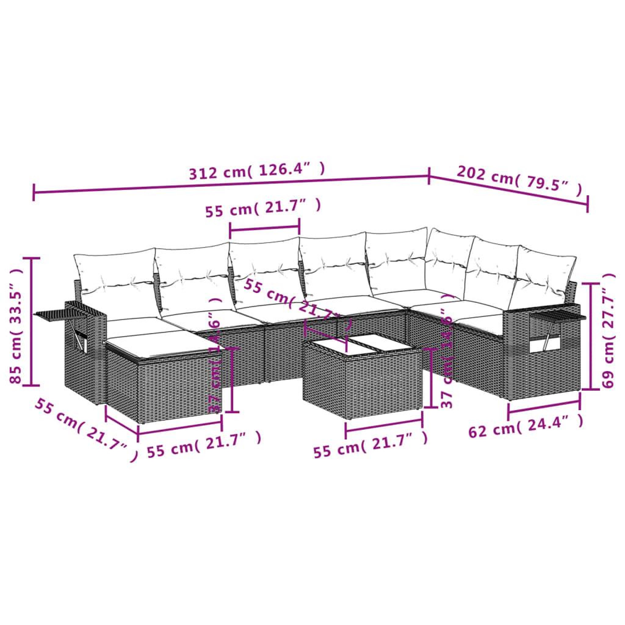 Voir la diapositive 6 : VIDAXL Salon de jardin avec coussins 9 pcs marron resine tressee