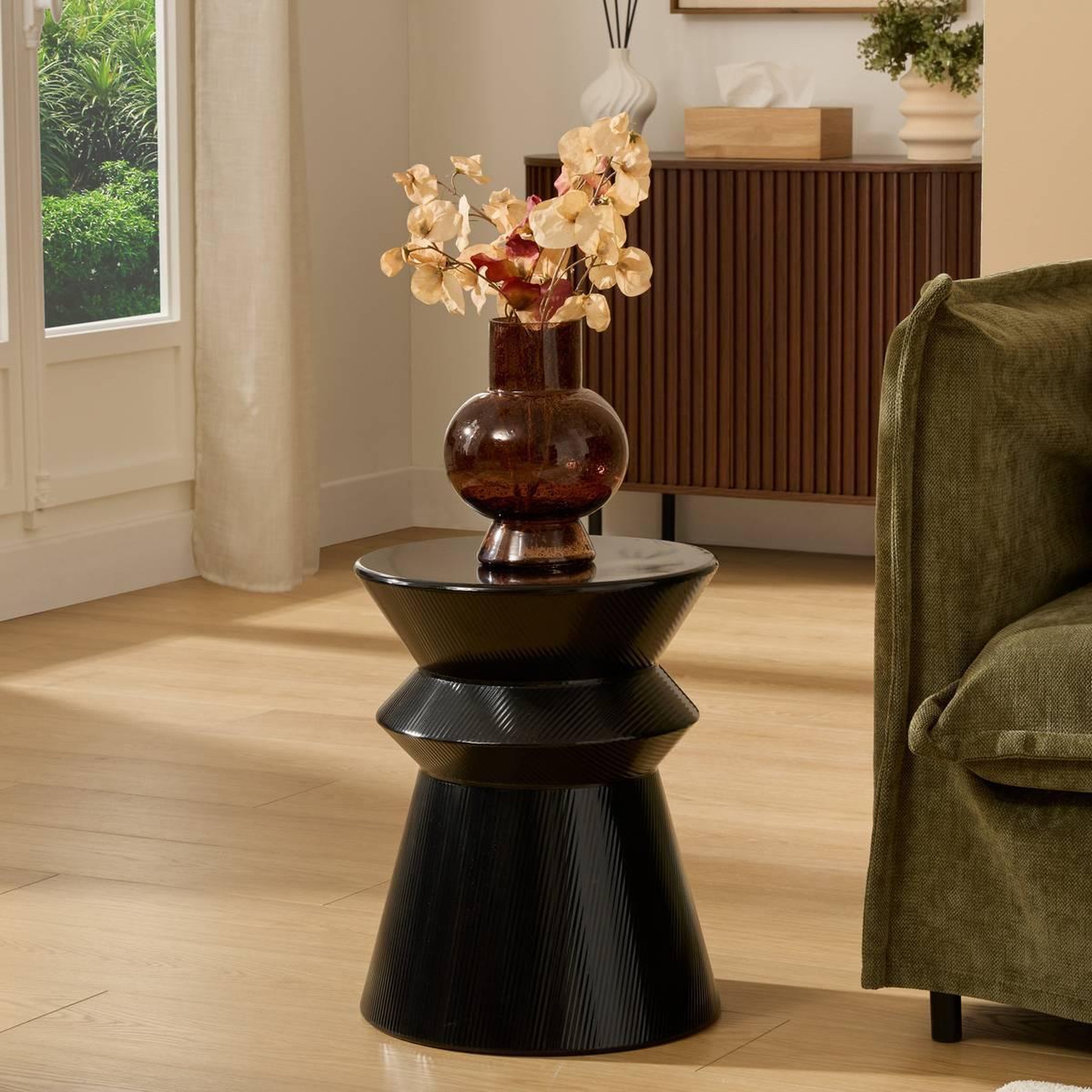 Voir la diapositive 5 : ATMOSPHERA Table d'appoint totem  maya  35cm noir